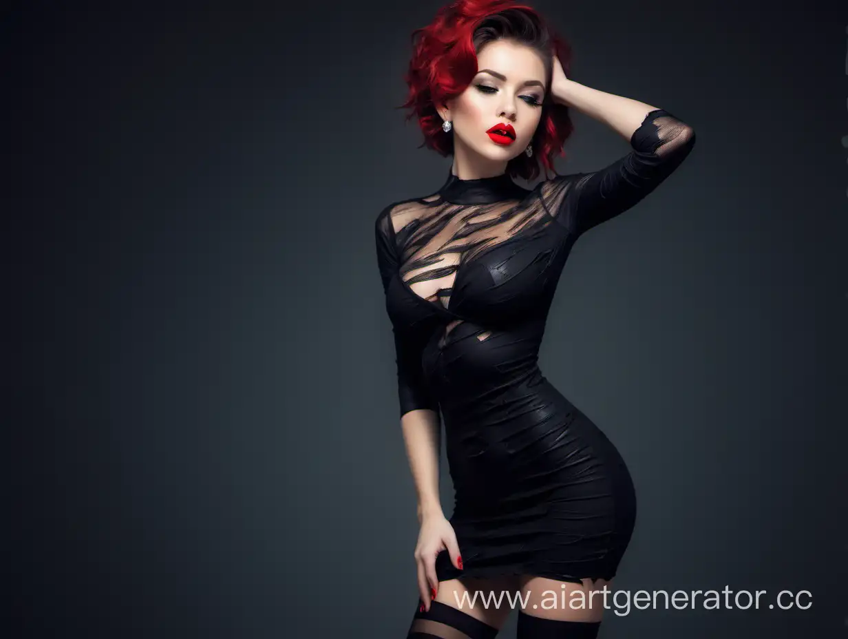 Sultry-Woman-in-Ravishing-Red-Attire-with-Seductive-Stockings-and-Glamorous-Hairstyle