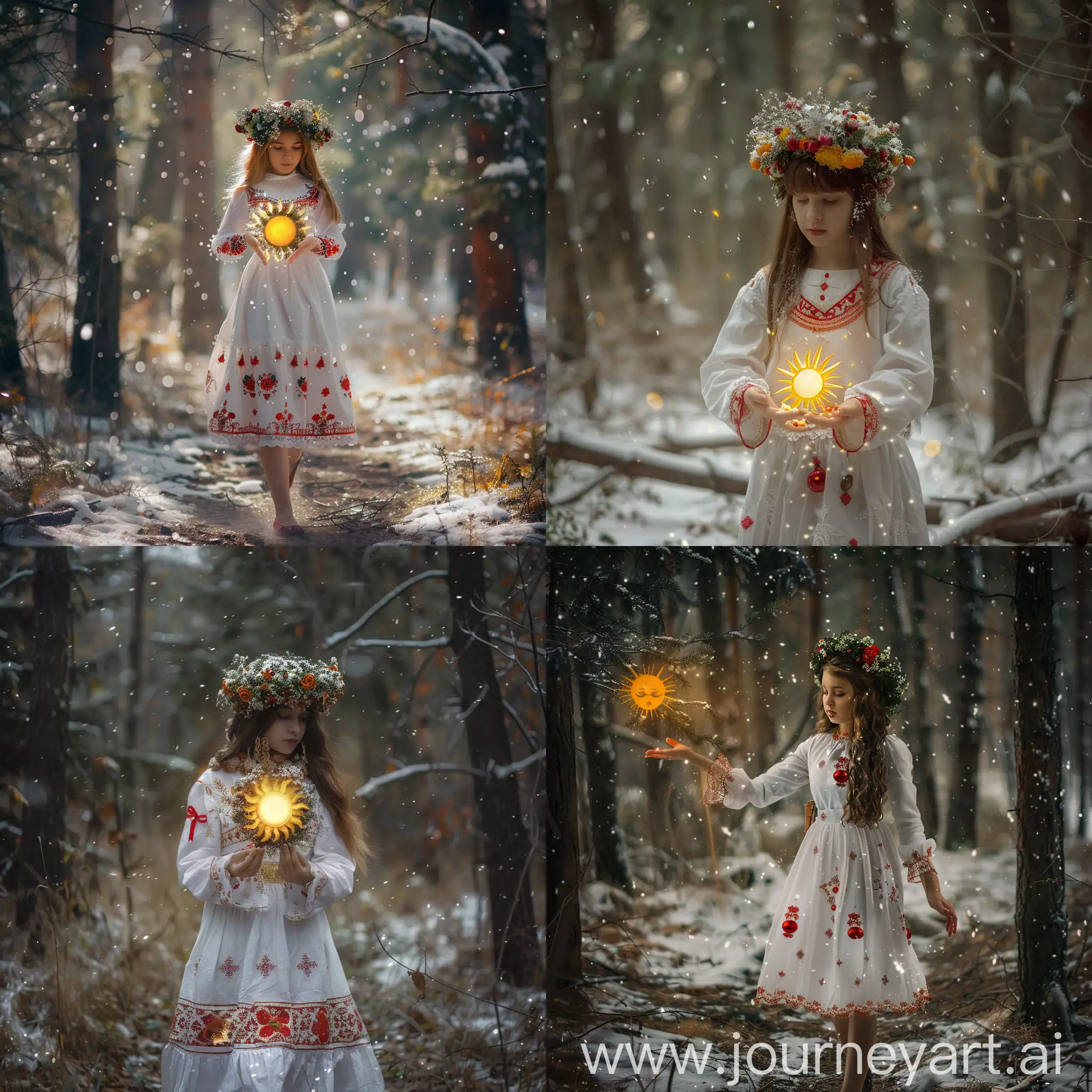 Enchanting-Forest-Maiden-WinterSummer-Fusion-with-Floral-Wreath-and-Sun-Embrace