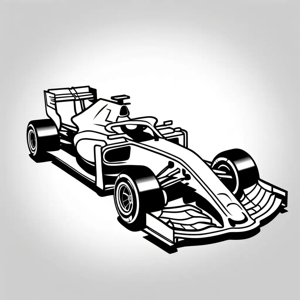 Sleek Formula One Car Simple Outline in Striking Black and White