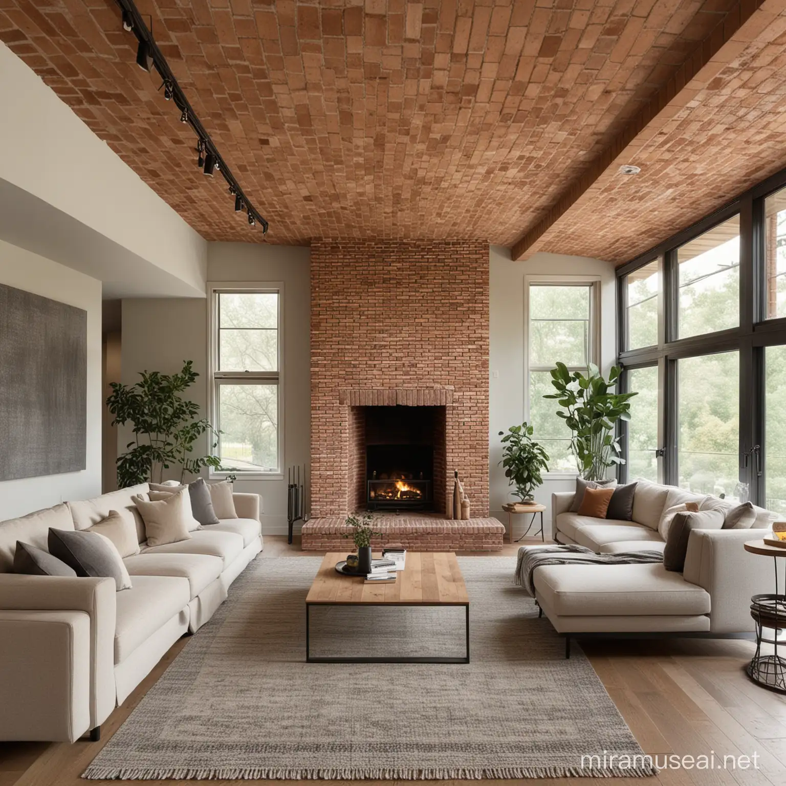 Cozy Modern Living Room with Brick Fireplace