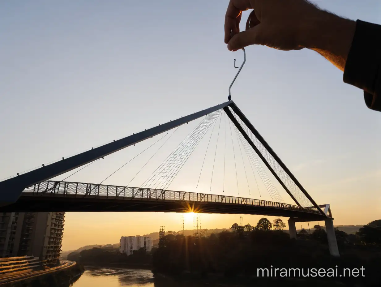 River Bridge with Triangular Clothes Hanger Held Above