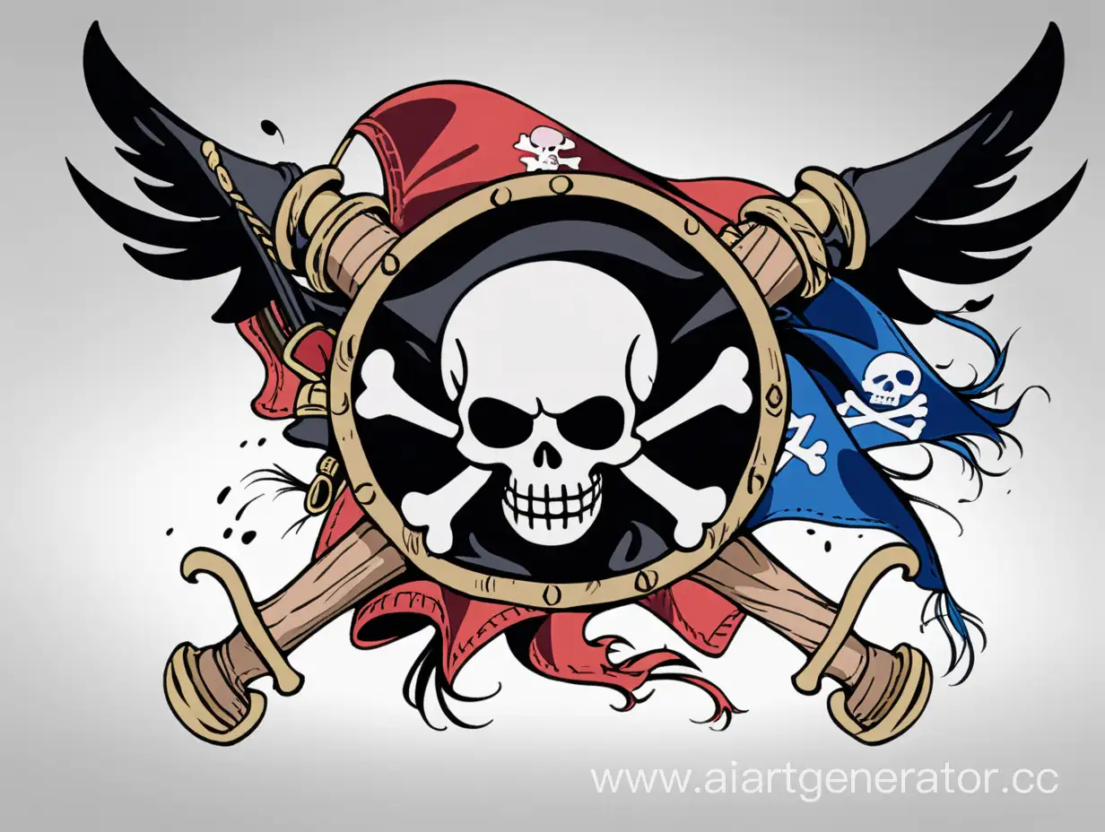 pirate flag, Skull with Wings, spirit of freedom, painted wings, anime One Piece style, hd, masterpiece, clear skull, anime
