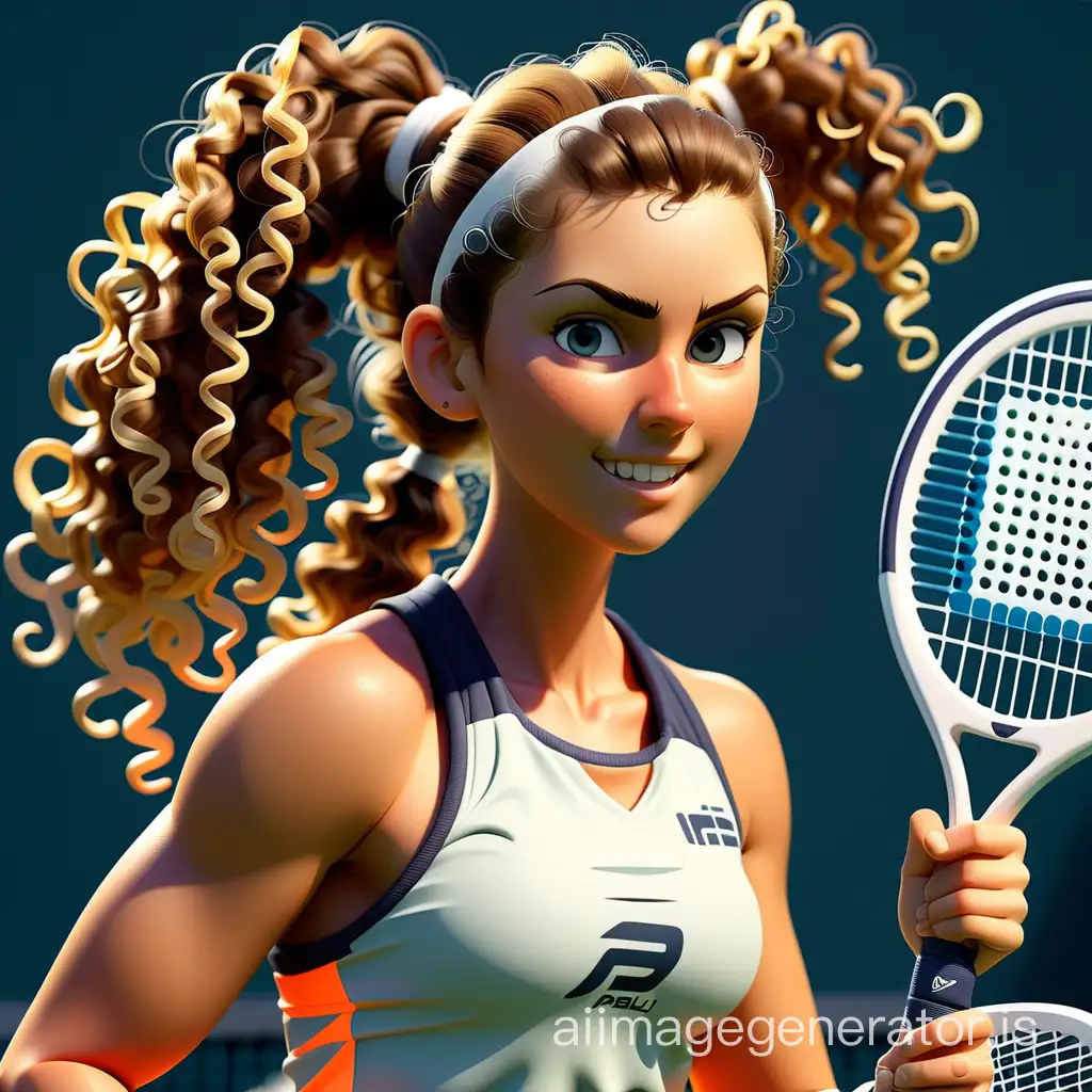 Ponytail Curly Hair Padel Player Logo With Racket 