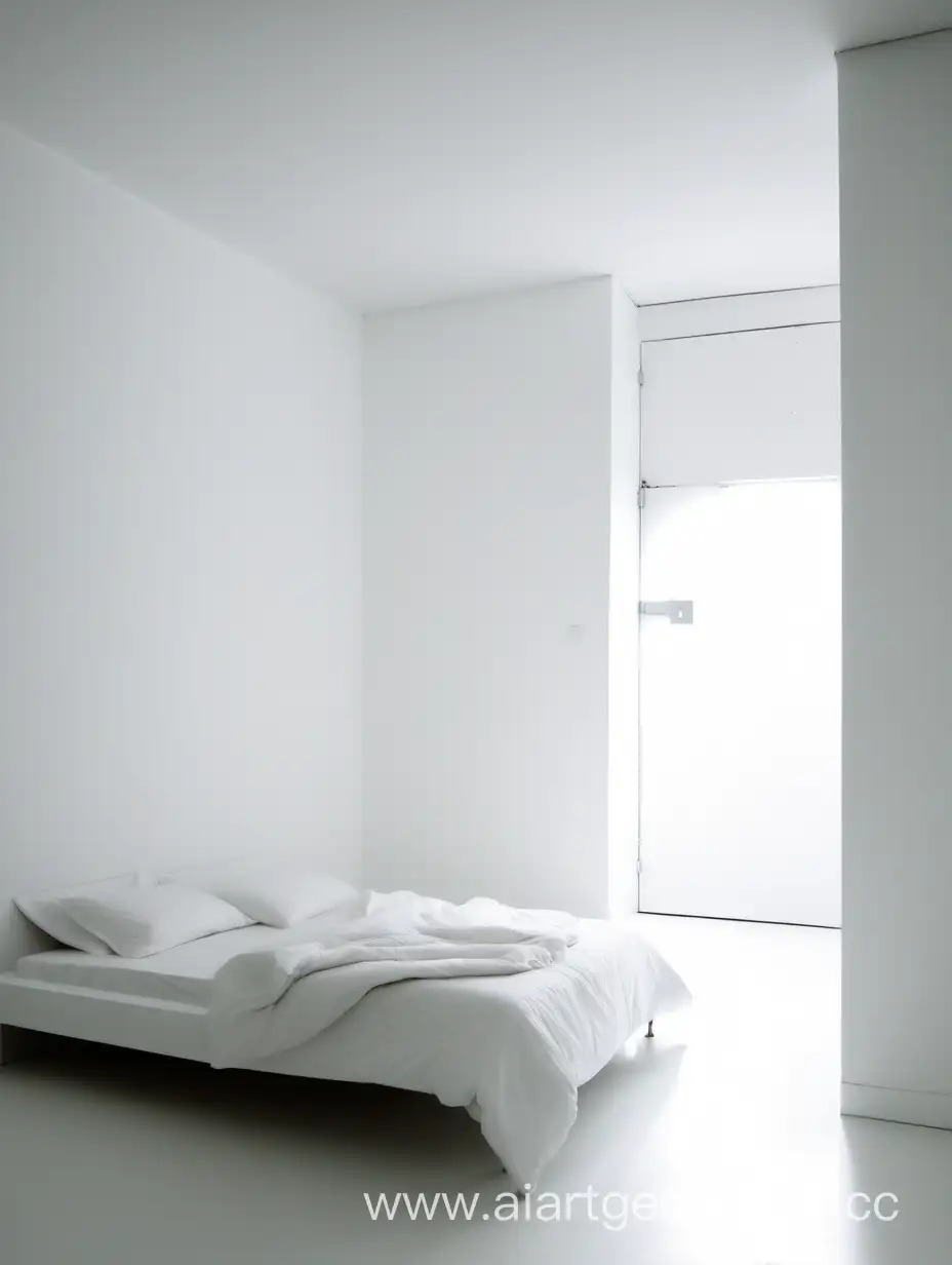 белая комната с кроватью и дверью из которой светит белый свет, в этой комнате я ощущаю себя комфортно.