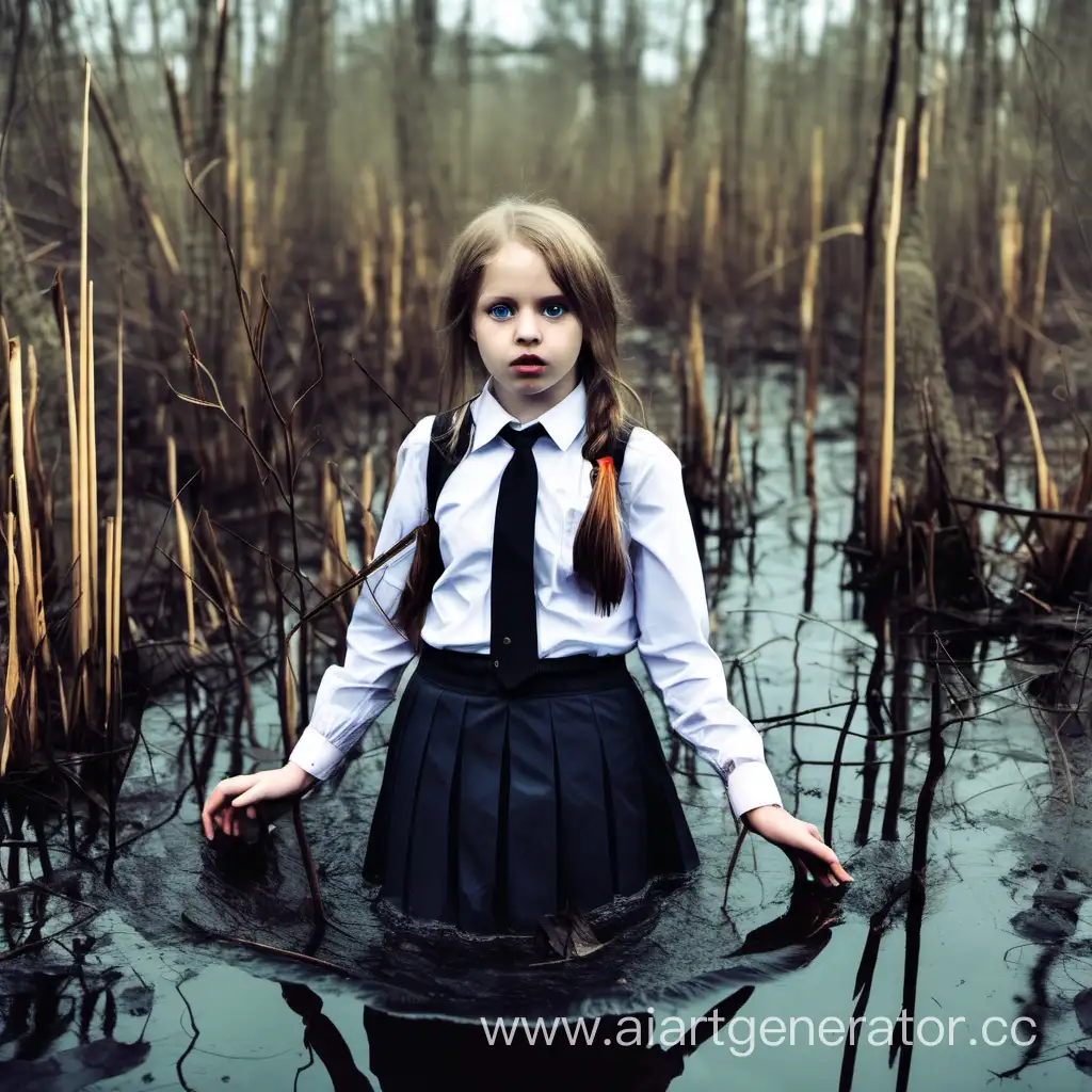 Schoolgirl-Submerged-in-Swamp-Waters-Surreal-Art-Depicting-Drowning-Scene