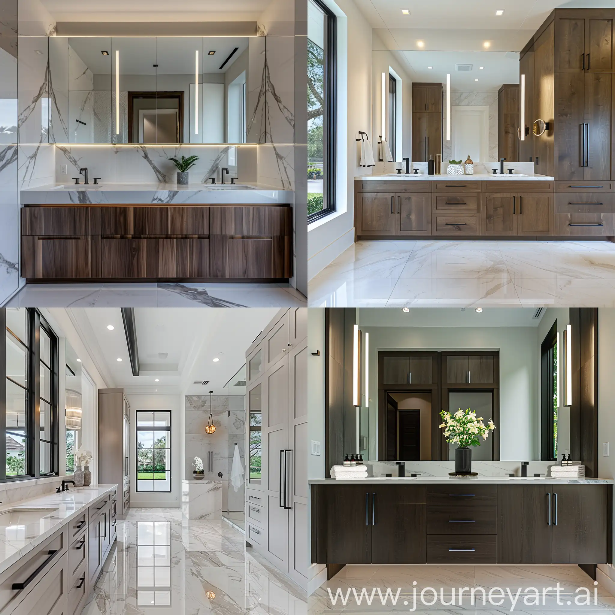 realistic modern bathroom rta cabinets in Florida, hd image quality, photo realistic, highly detailed, hyper-realistic, super detailed, high quality, high resolution, elegant, photography, photorealistic, ultra hd, hdr, 32k, cinematic, the photo is captured with a nikon z9 camera and a nikkor z 85mm f/1.2 lens, using an aperture of f/2.4 --v 6 --ar 1:1 --no 40232