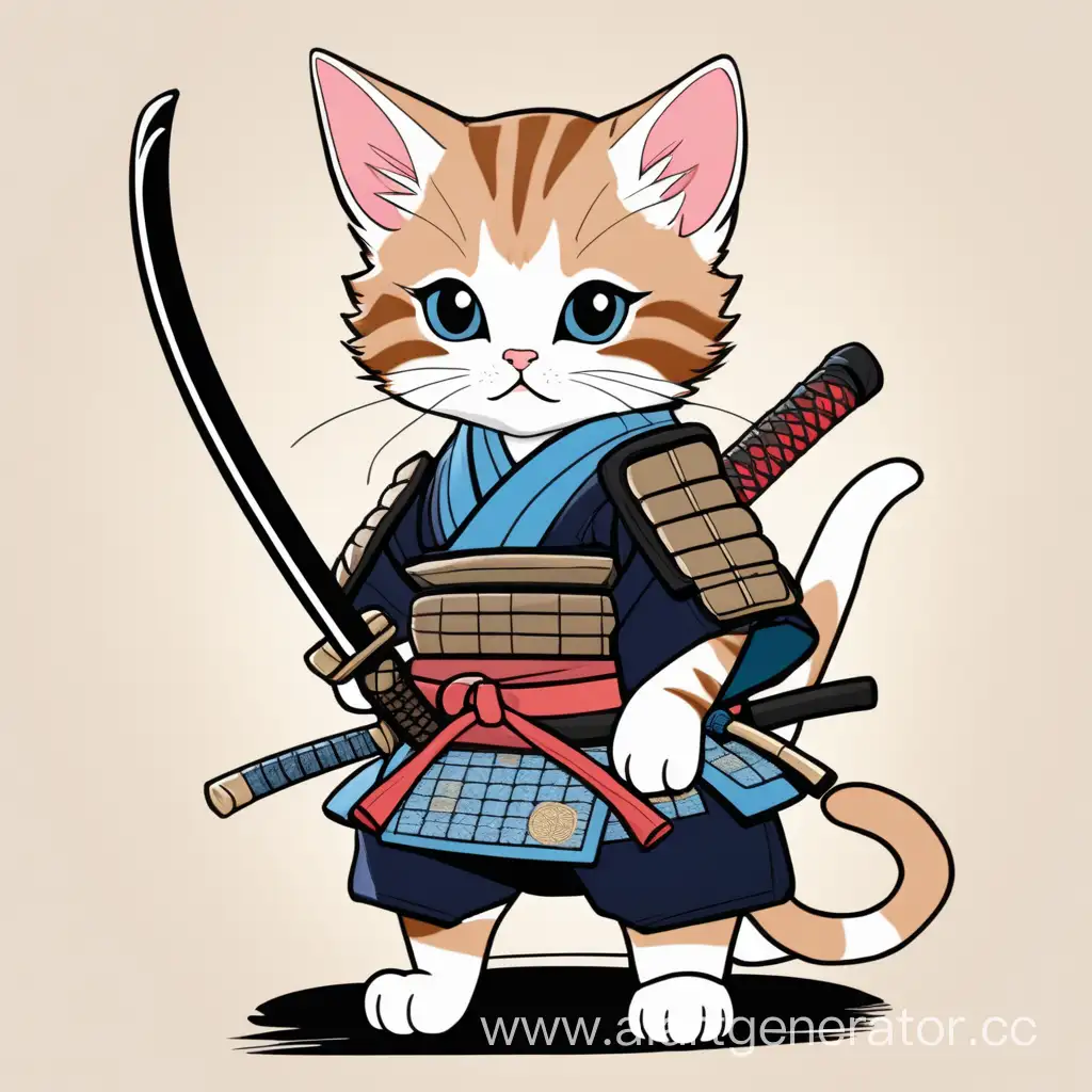 Adorable-Samurai-Kitten-with-a-Playful-Twist