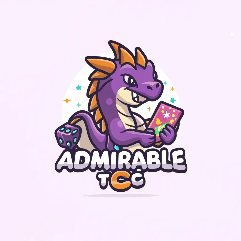 LOGO-Design-For-Admirable-TCG-Playful-Female-Dragon-Mascot-with-Magical-Card-Powers-in-Vibrant-Purple-White-Palette