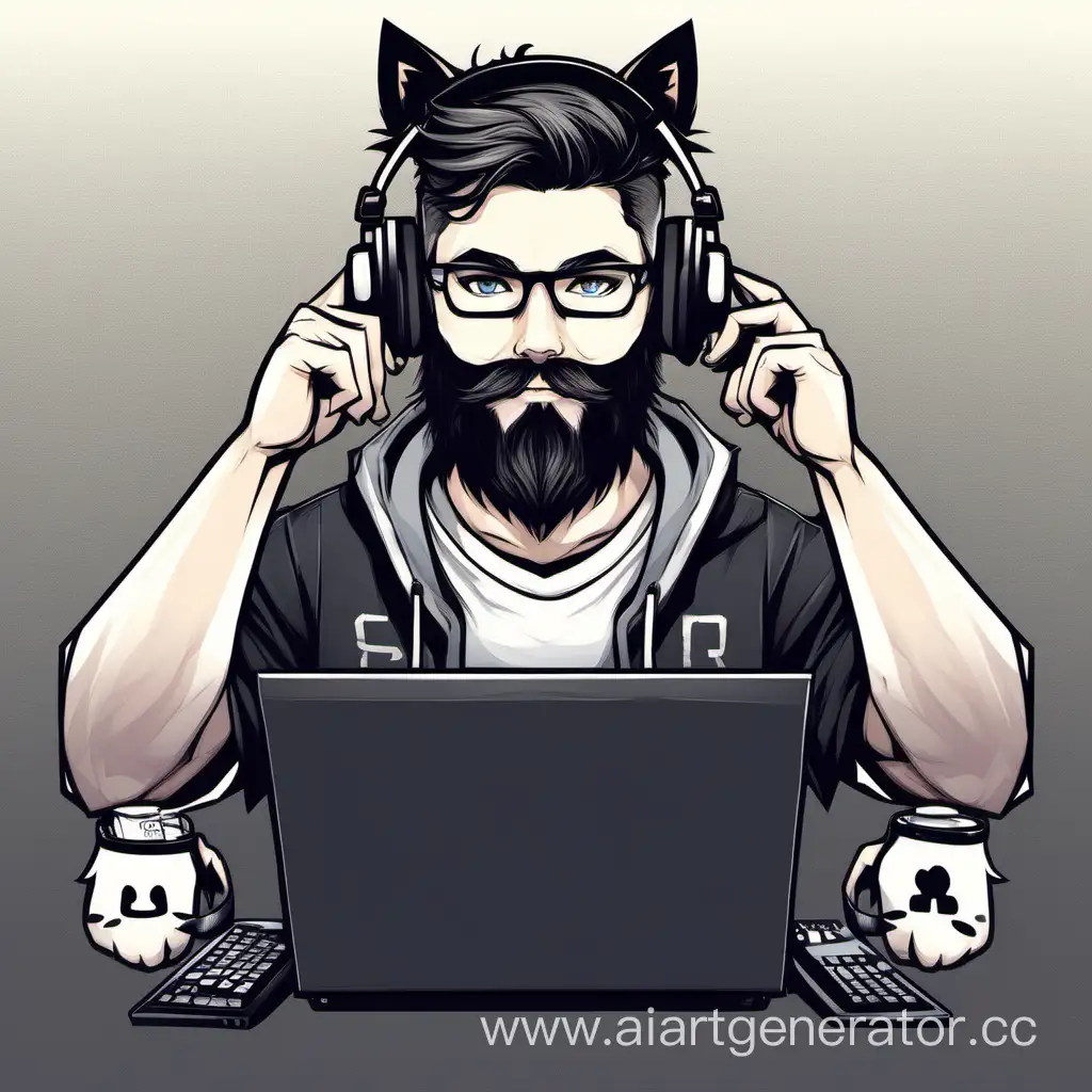 gamer with cat ears and beard