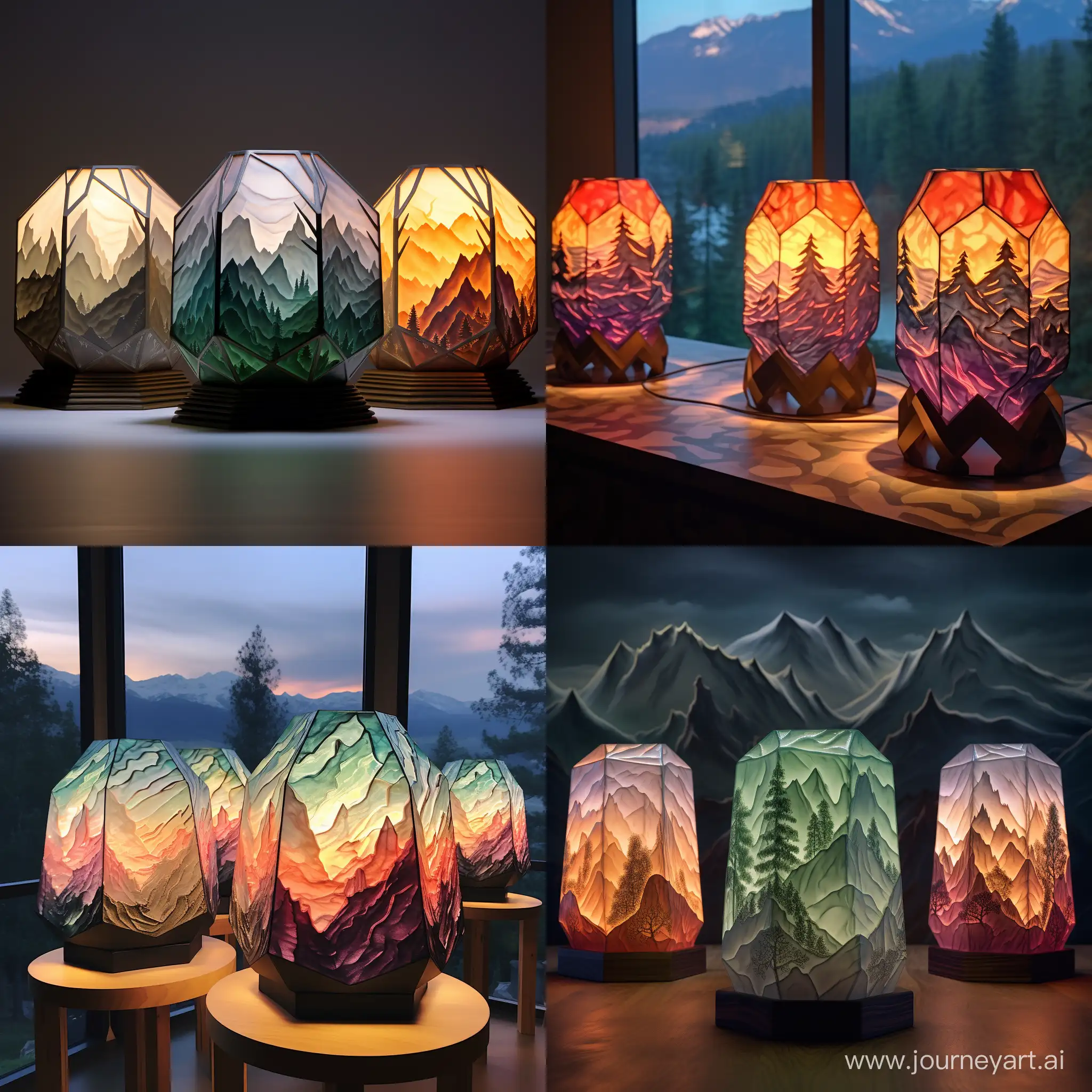 Colorful-HexagonShaped-Lamps-with-Mountain-and-Tree-Relief-Lighting