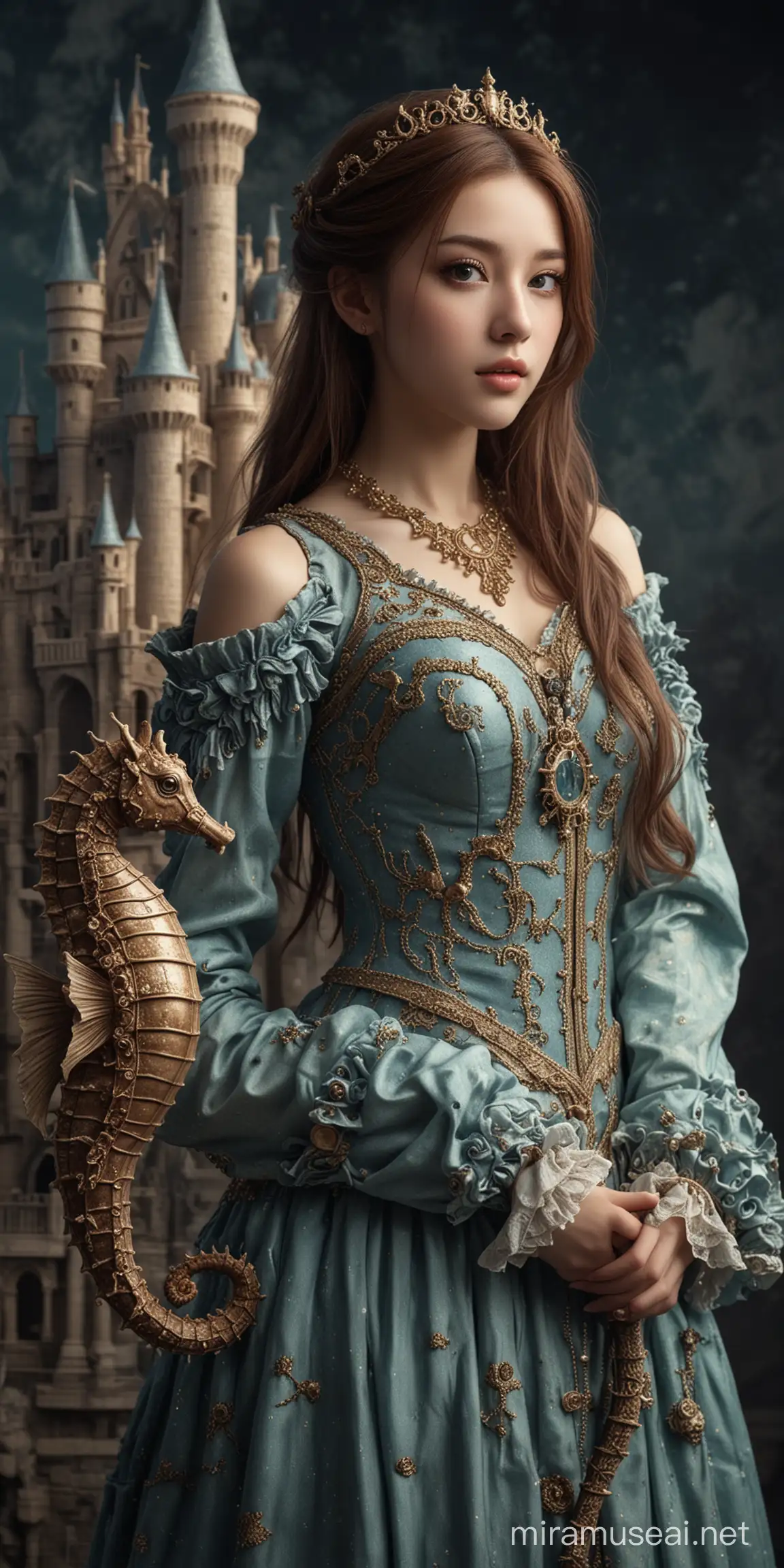 Beautiful Idol Girl with Seahorse Element in Castle Studio Portrait