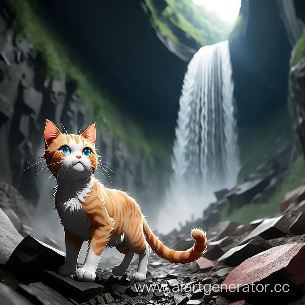 Cats-Running-Out-of-a-High-Mine-near-Waterfall-and-Horse