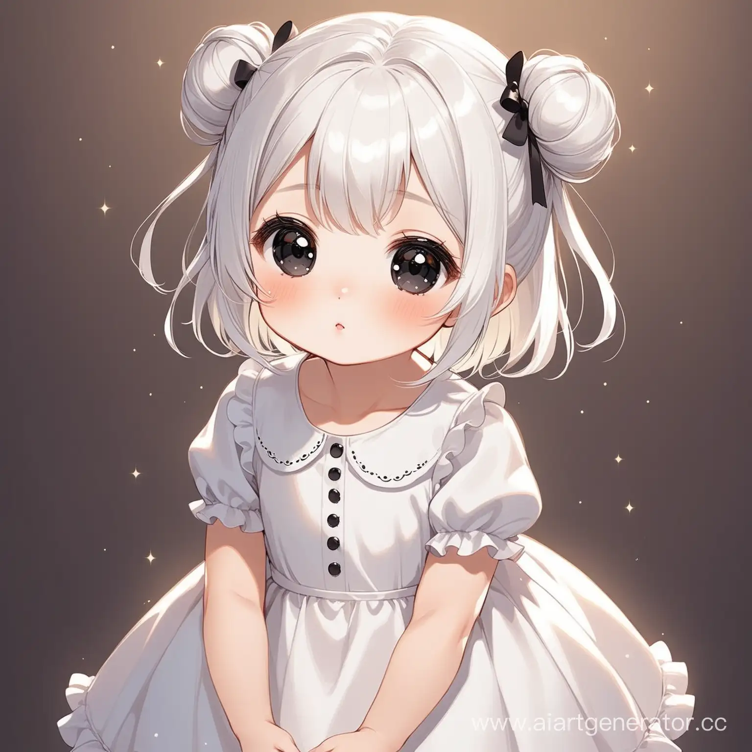 Adorable-Little-Girl-with-White-Hair-Buns-and-Cute-Dress