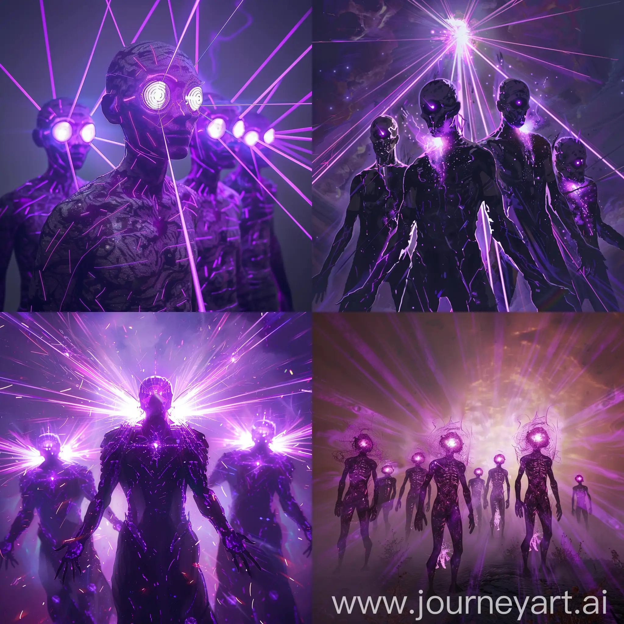 Vibrant-Purple-Rays-Emitting-from-Figures-with-Illuminated-Eyes