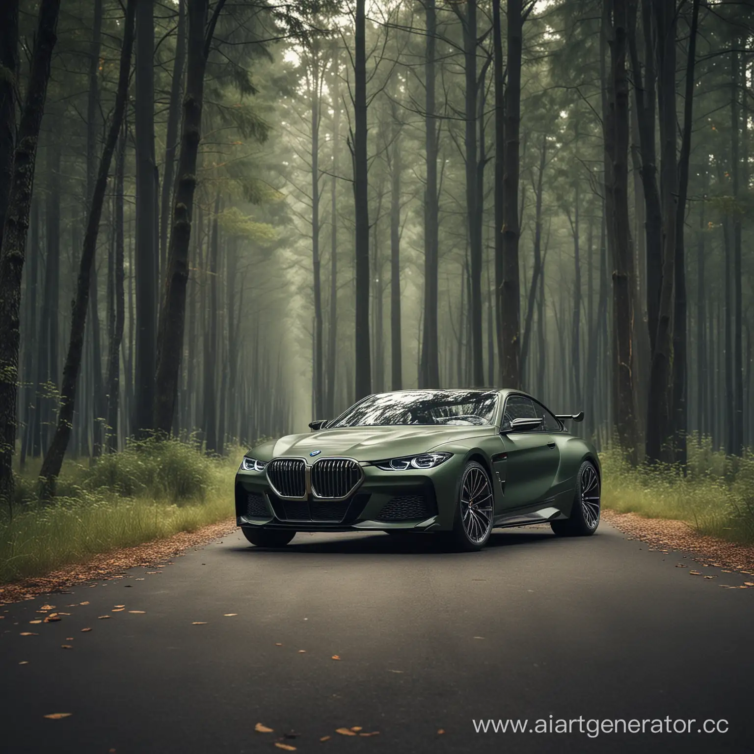 BMW-CSL-30-HOMMAGE-Dark-Green-Matte-Car-in-Forest-Setting