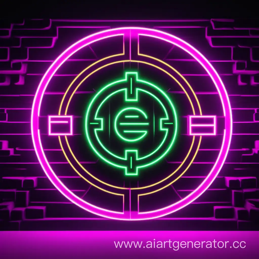 EQ   logo  символы круг неон артефакт портал  талисман узор реалестичный 4к  movie sci-fi фиалетовые цвета rgb lights ярко зеленые и розовые цвета желтый неон розовые