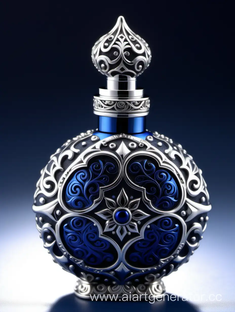 Elaborate-Elixir-of-Life-Potion-Bottle-with-Dark-Blue-and-Silver-Arabesque-Pattern