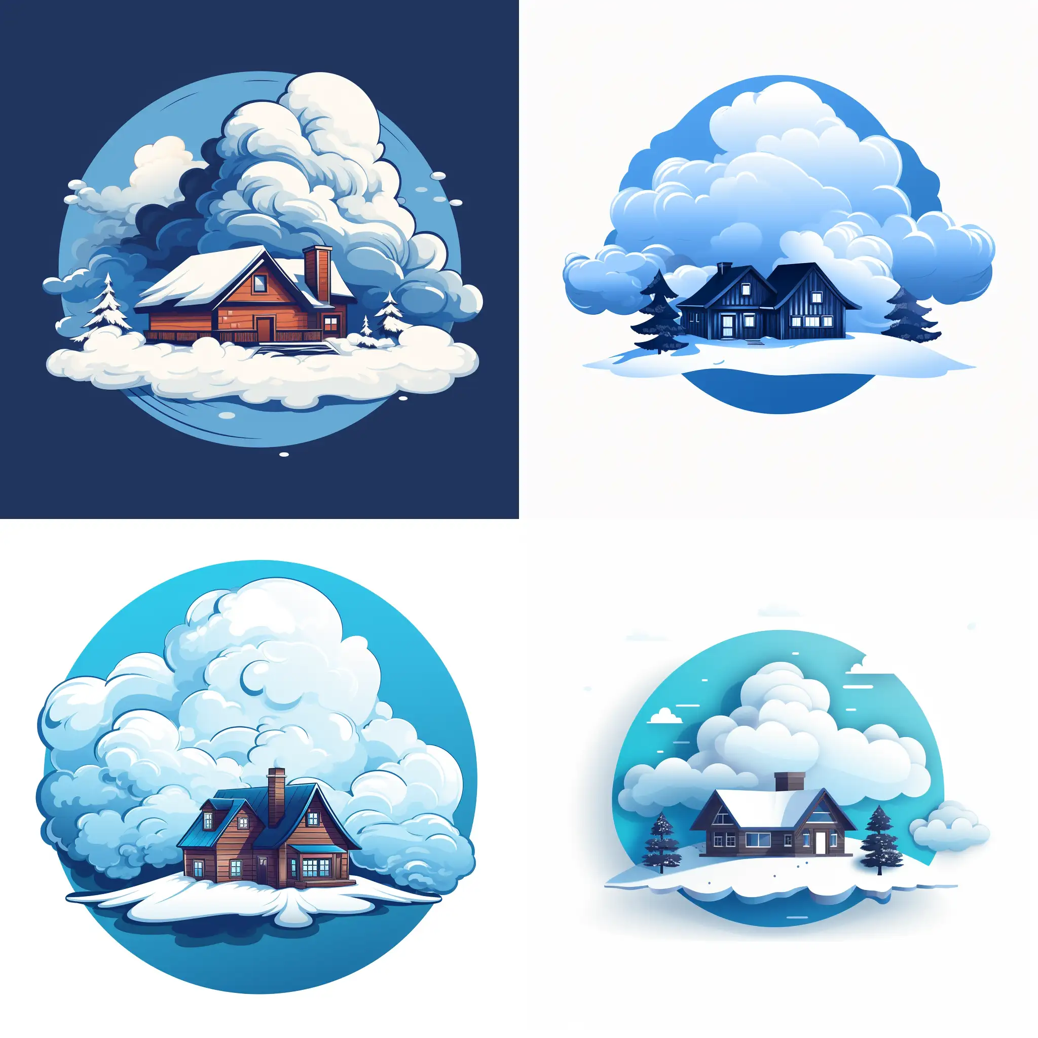 логотип с облаком из 1 и 0 на котором домик типа сибирского а вокруг снег метель