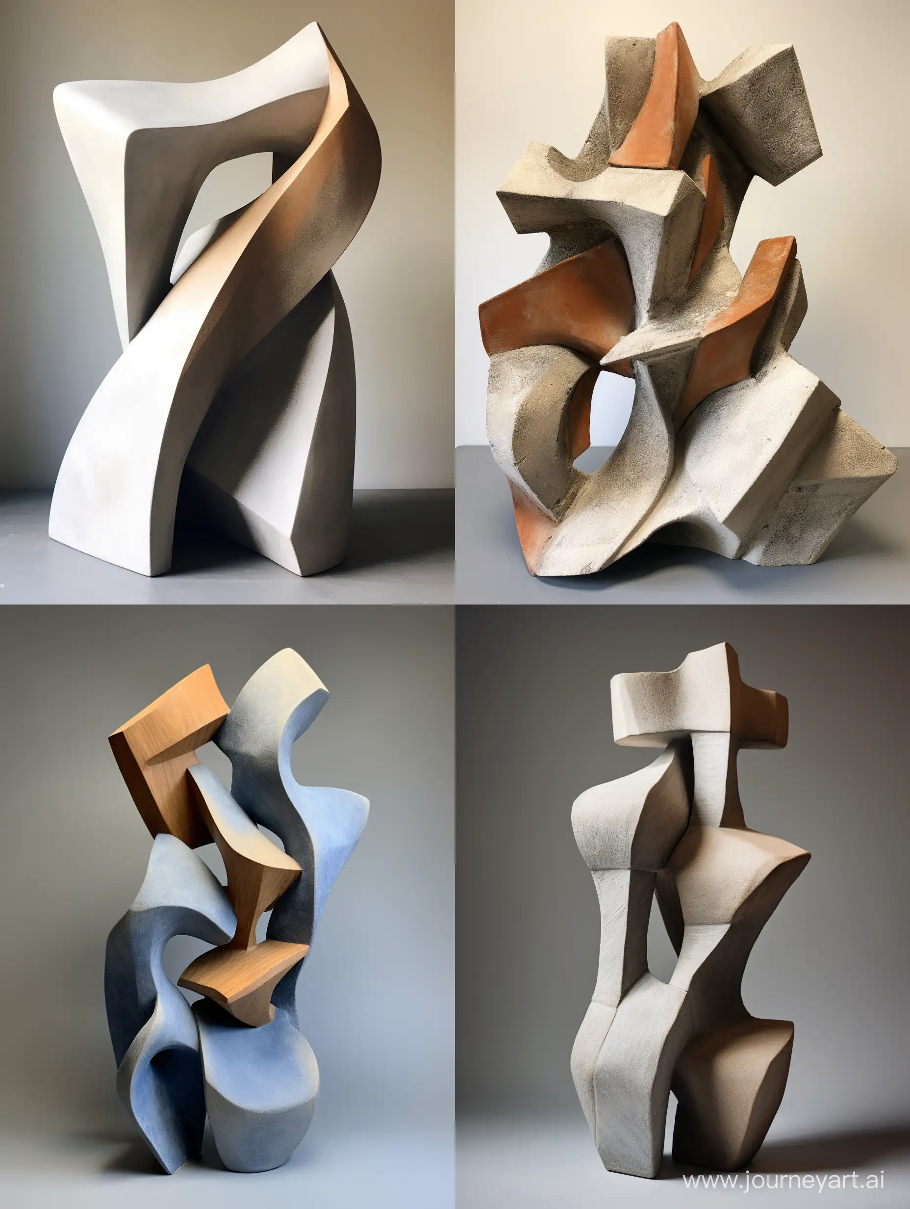 Абстрактная геометрическая скульптура керамика, абстрактные формы, объëмные детали, объëмные элементы, приглушëнные оттенки, в стиле 60-х, острые углы, гигантизм, монументализм