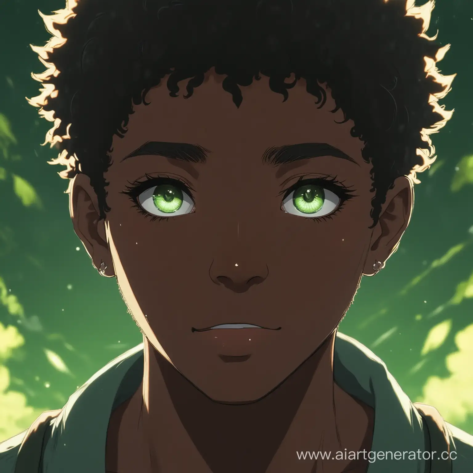 Anime-Strong-Black-Boy-with-Luminous-Eyes-in-Green-Background
