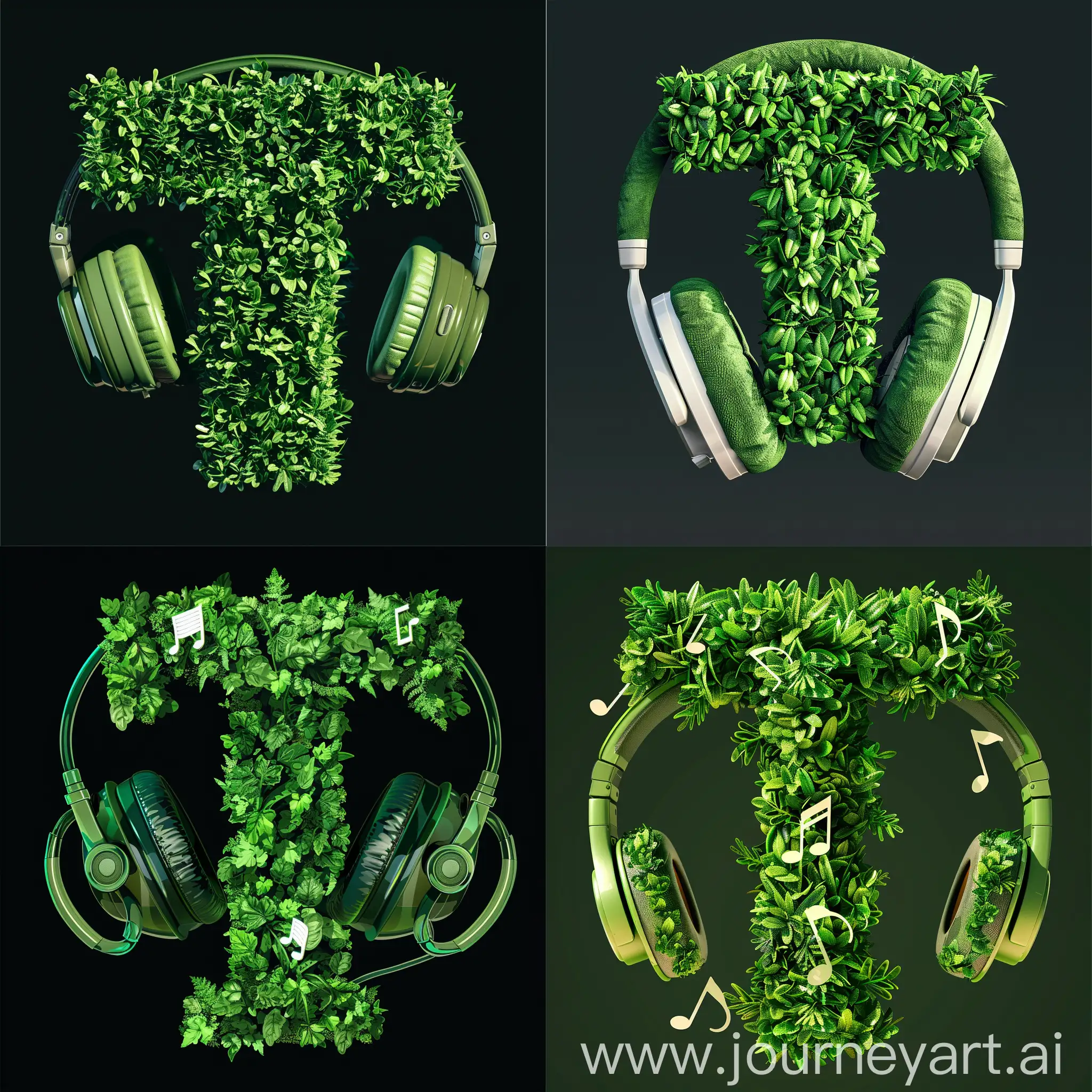 Music-Notes-Headphones-with-Green-Bush-T