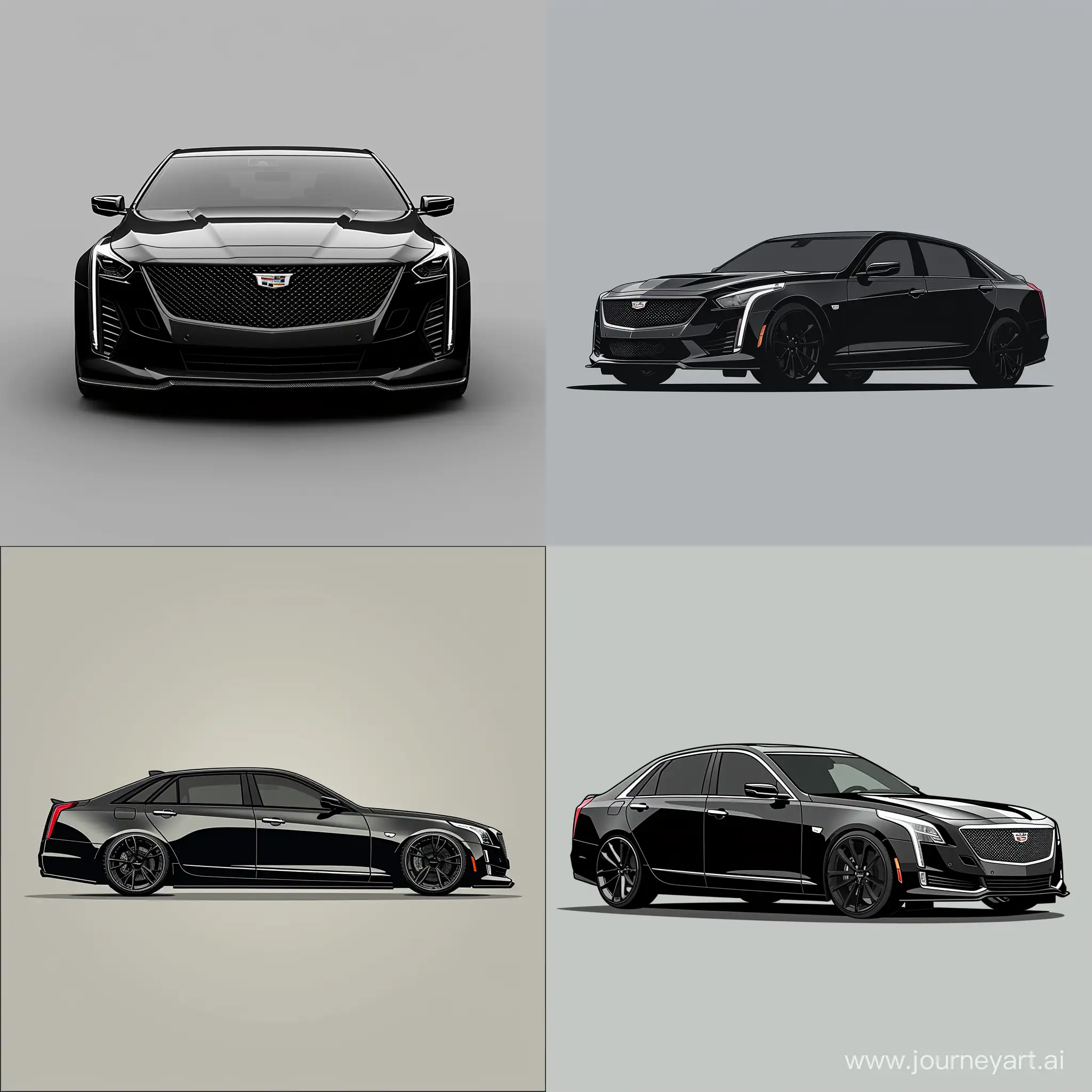 Black Cadillac CT5, Simple Gray Background, Minimalism 2D Illustration, Adobe Illustrator Software, High Precision