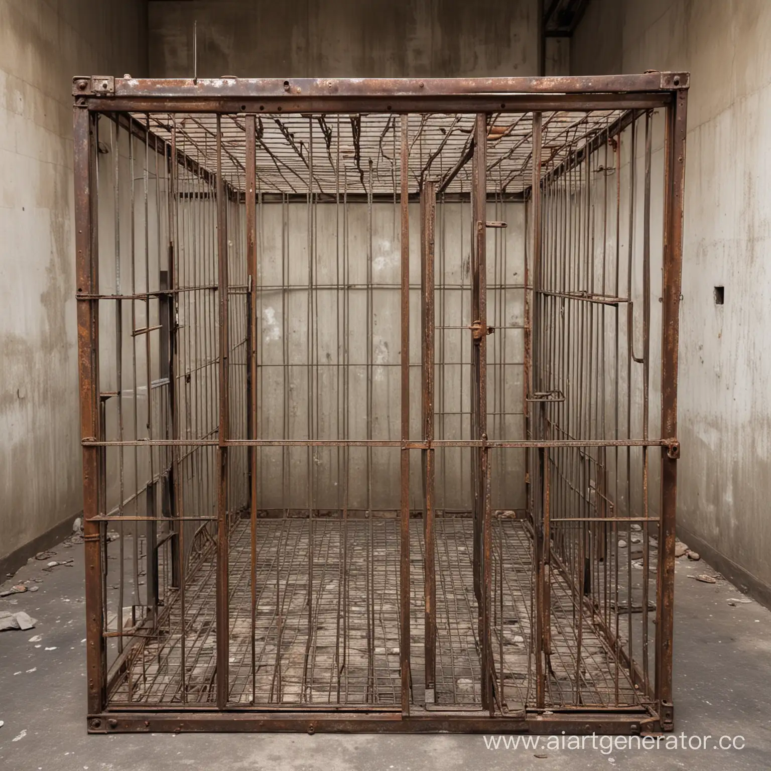 Abandoned-Rusty-Metal-Cage-with-Empty-Interior