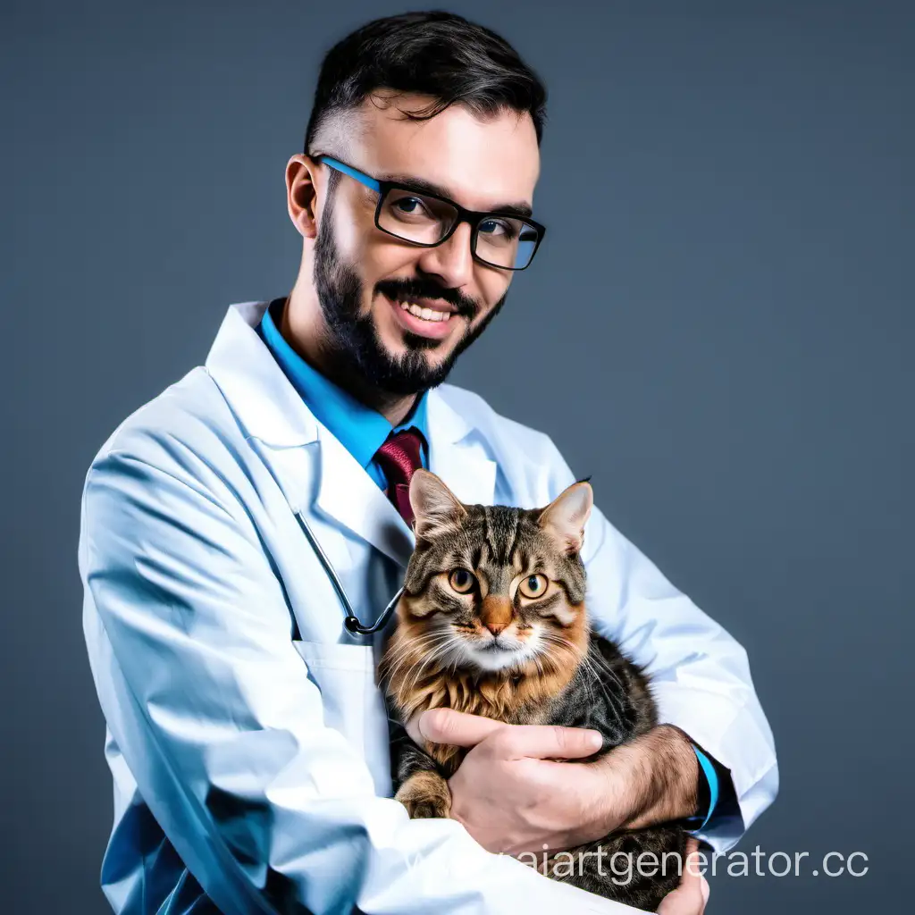 Veterinar man with cat