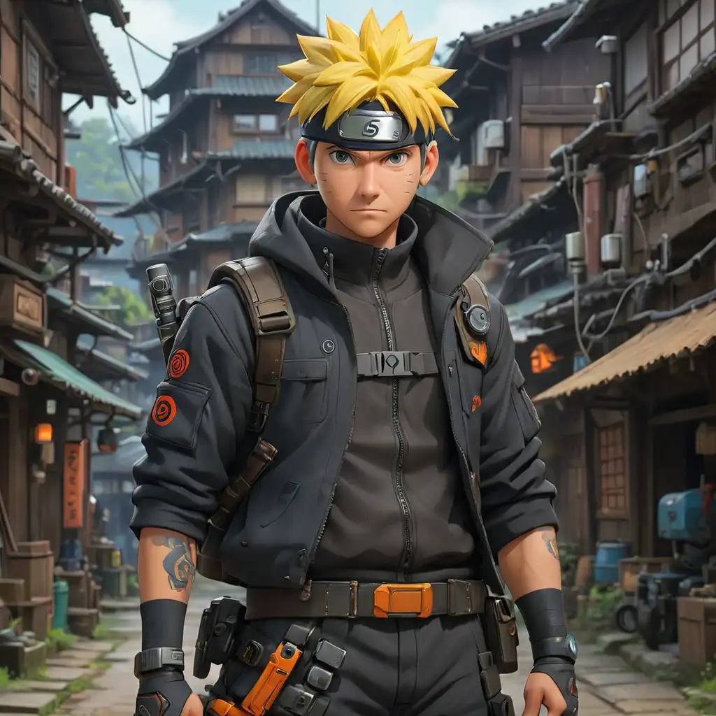 Cyberpunk Naruto Mechanic in Village