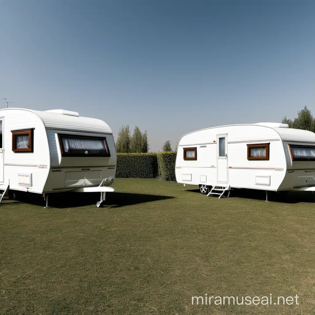  two modern caravan at a big yard