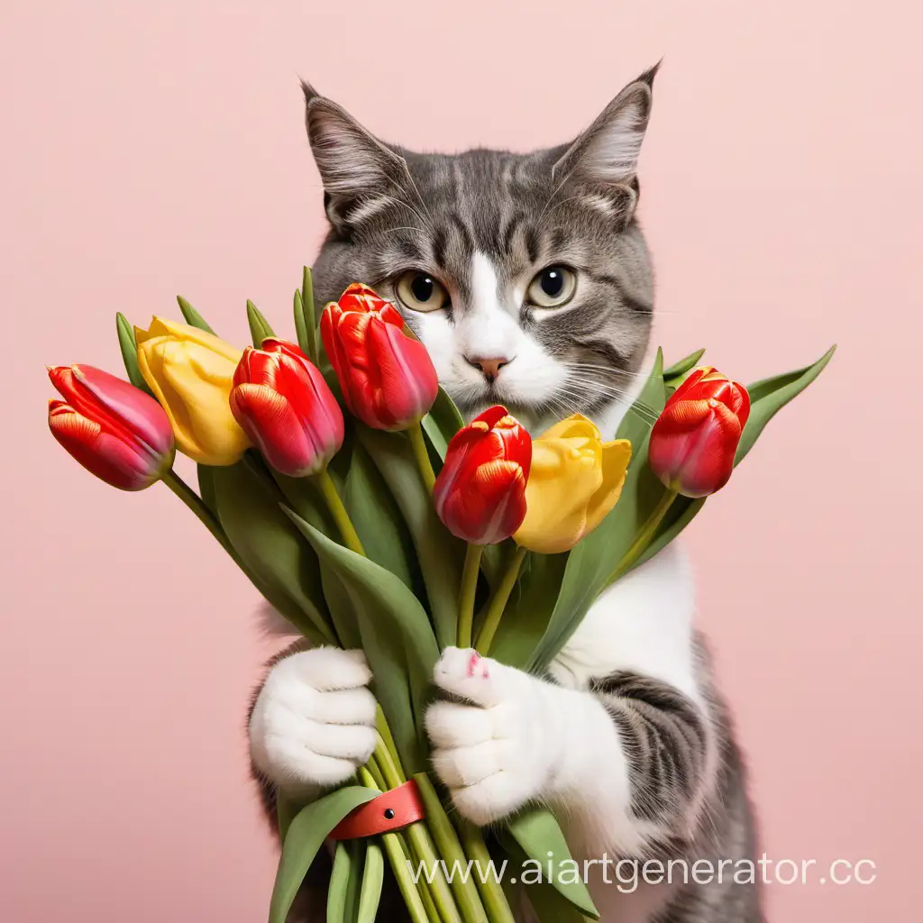 Graceful-Cat-Holding-Tulips-in-Spring-Garden