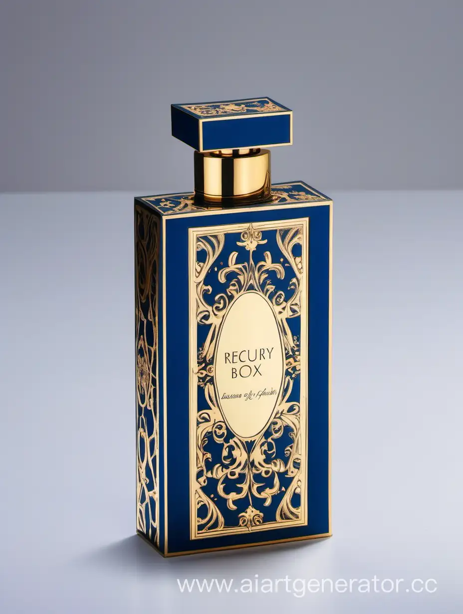 luxury perfume rectangle box with blue and gold color
