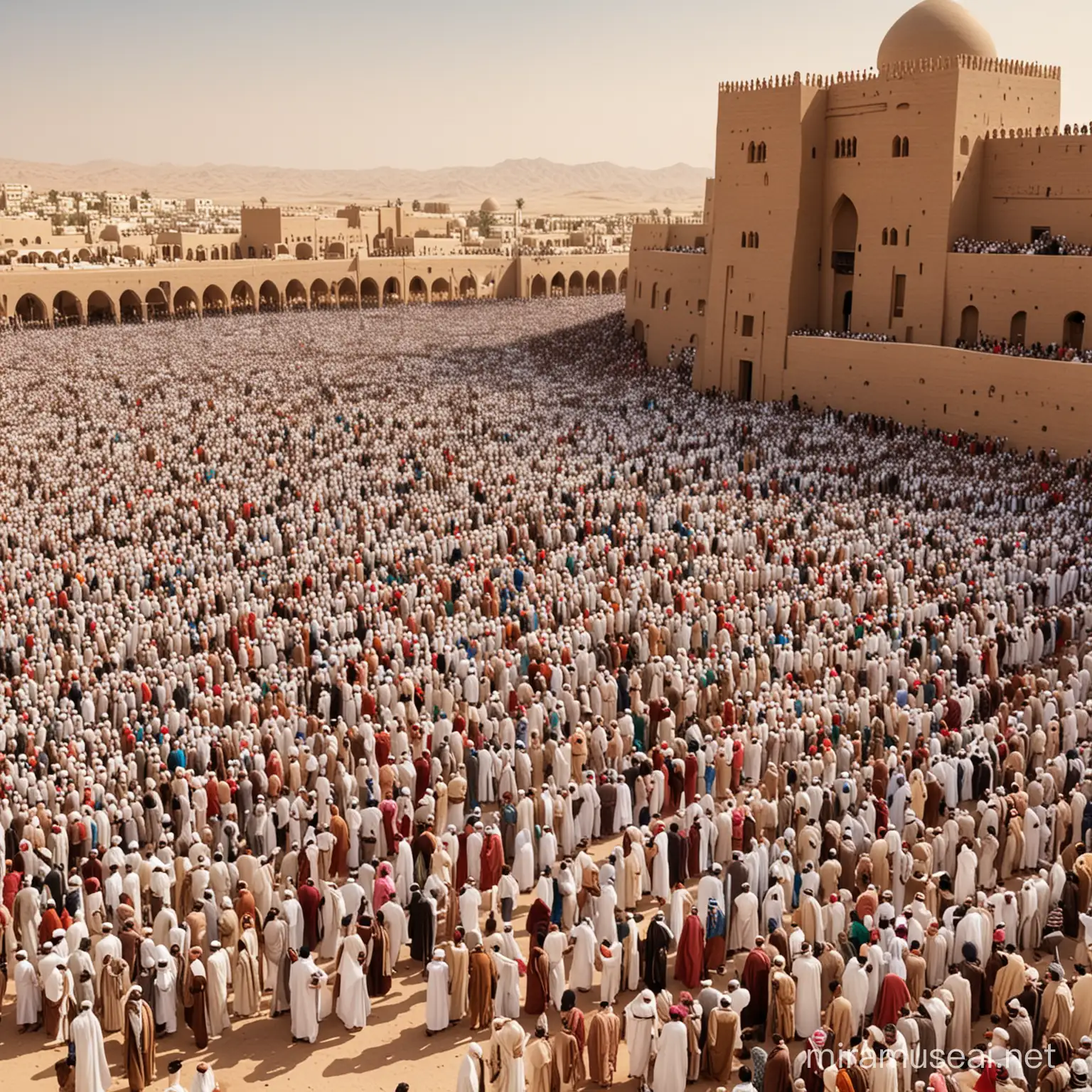Arabian Announces Important News to Crowded Plaza in 600AD