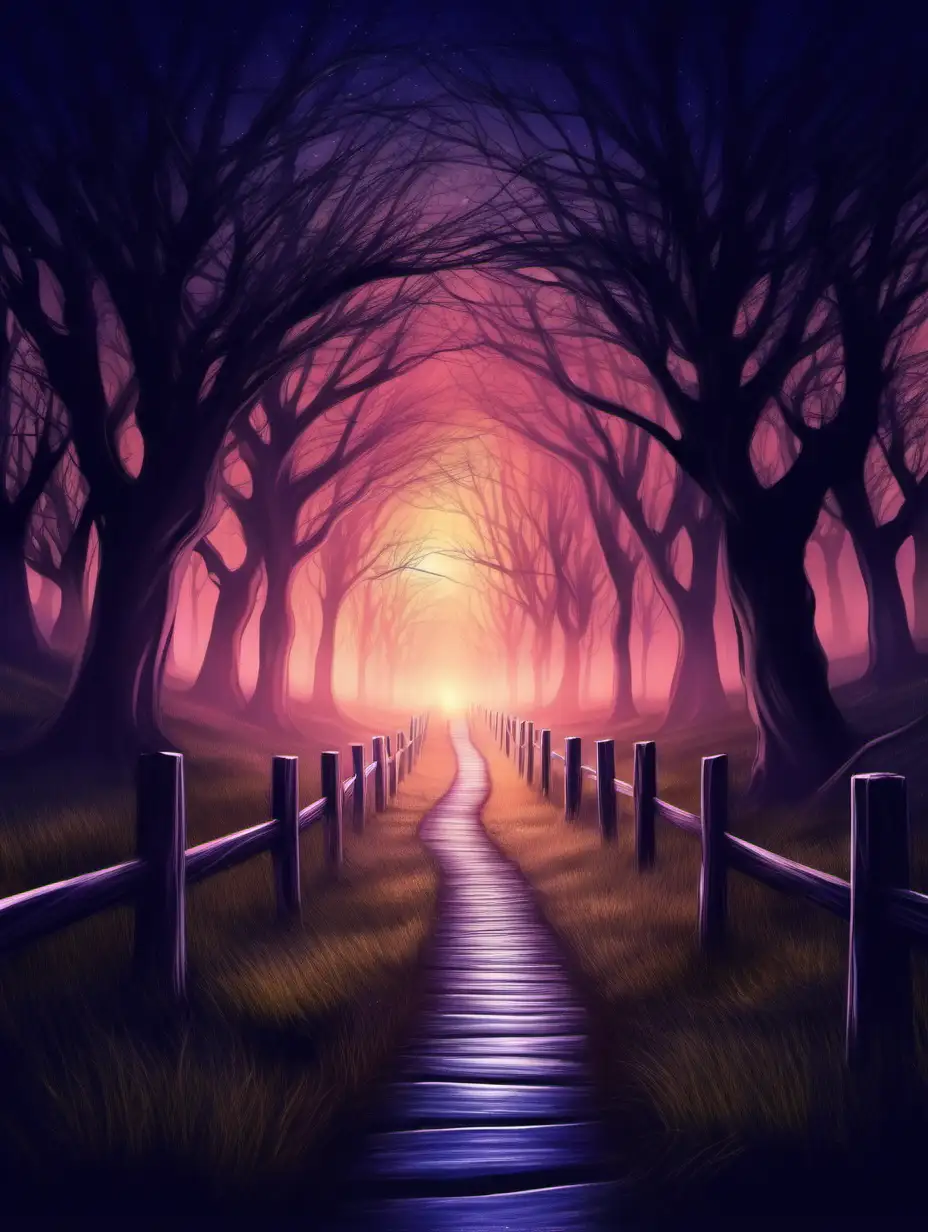 Guided Path at Twilight Mystical Journey through Enchanted Woods