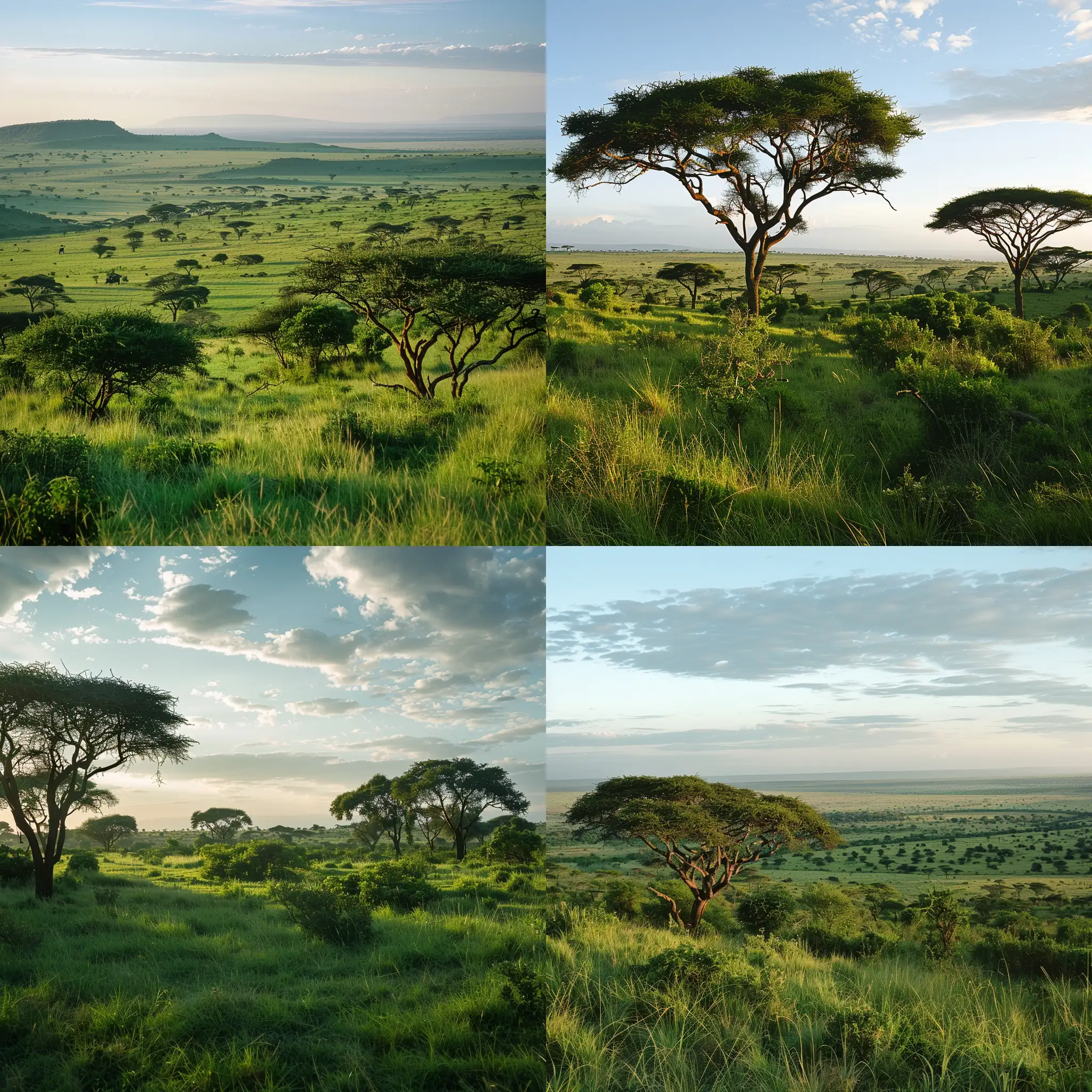 lush greenery and the vibrant colors of the savanna, setting in Kenya, morning