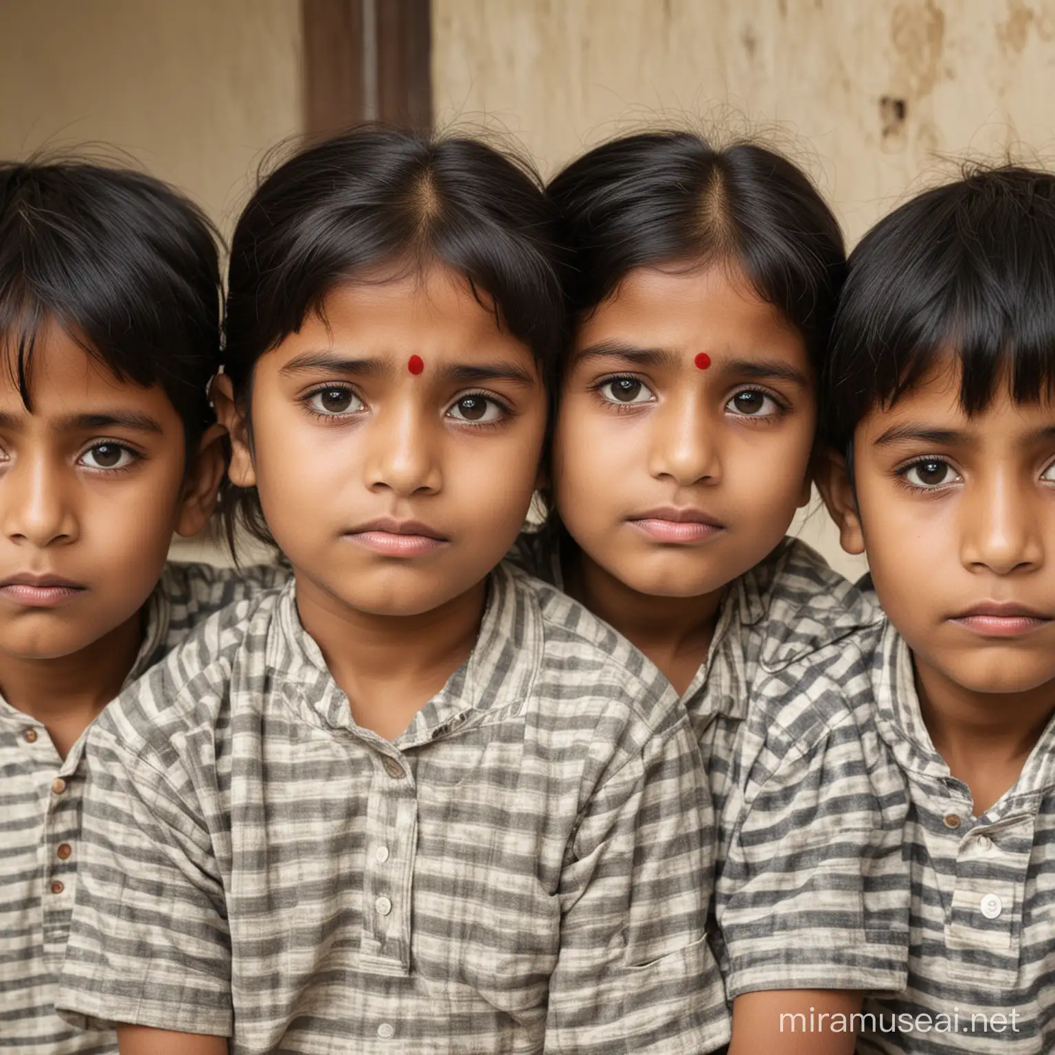 Group of Melancholic Indian Children