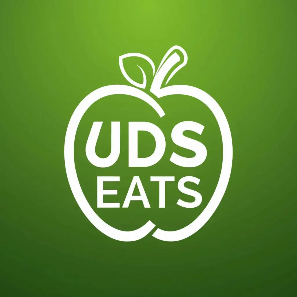 logo, inspiring green apple with the name "Uds Eats" written in the middle of the apple in professional green writing with a green background, with the text "Uds Eats", typography, be used in Restaurant industry