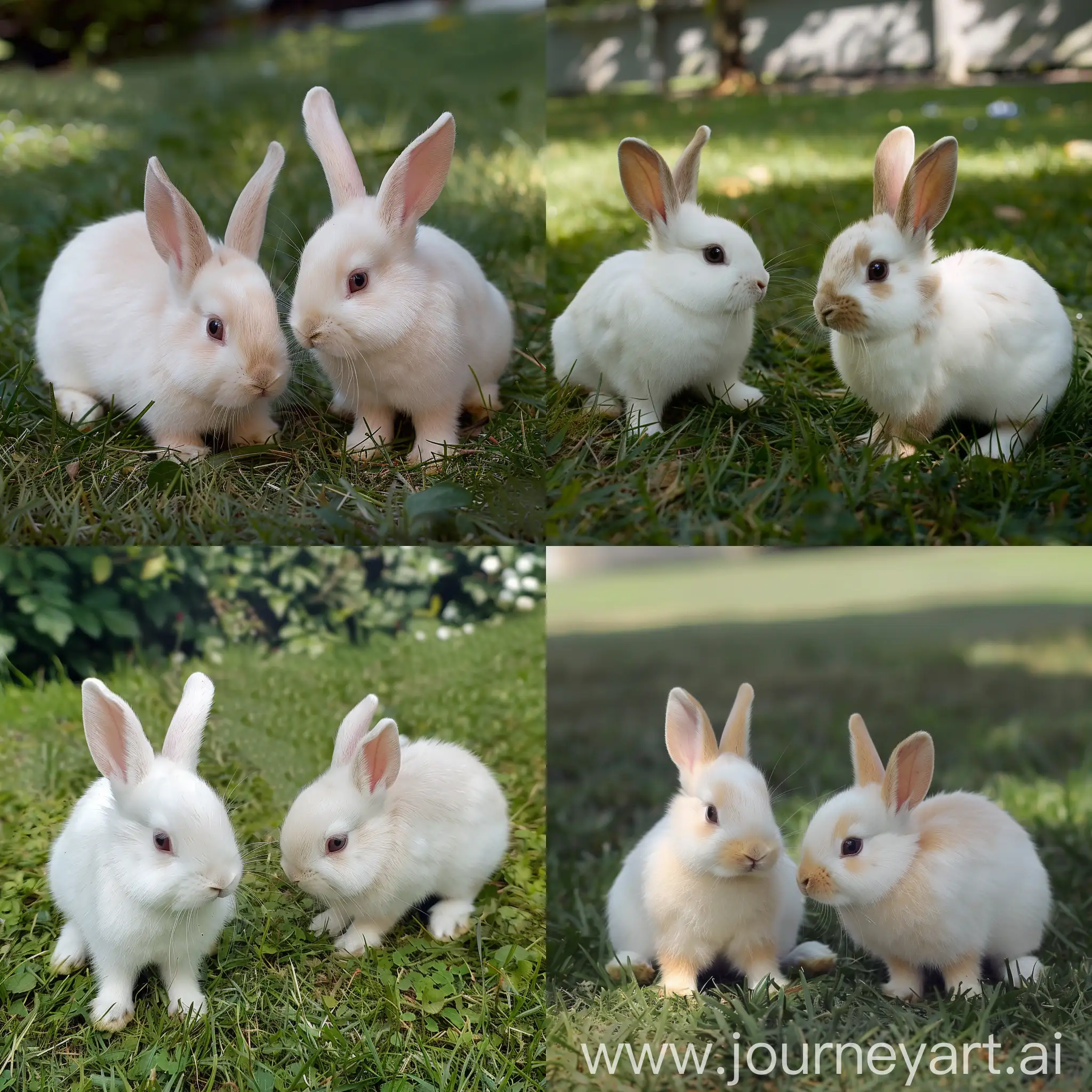 Two-Cute-White-Rabbits-Grazing-on-Lush-Green-Grass