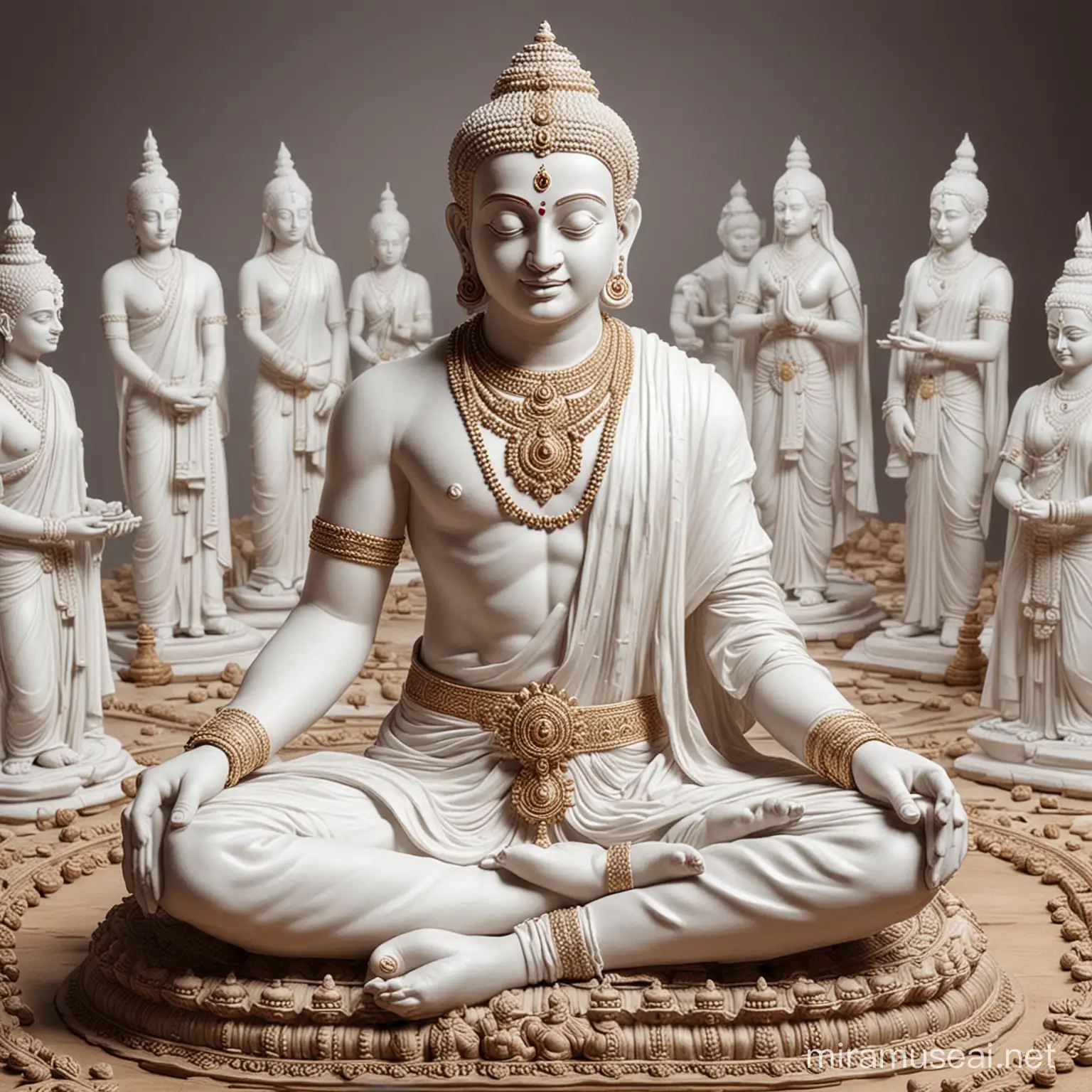 Mahavira Jain Statue in Traditional White Attire