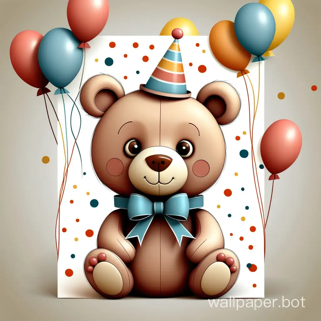 детская открытка на день рождения, стилизованный медвежонок.