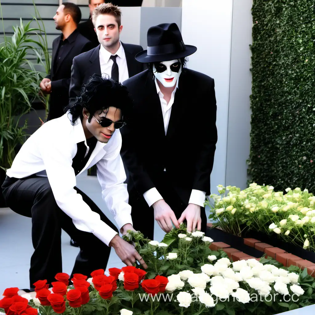 Celebrity-Gardeners-Michael-Jackson-and-Robert-Pattinson-Planting-Colorful-Flowers
