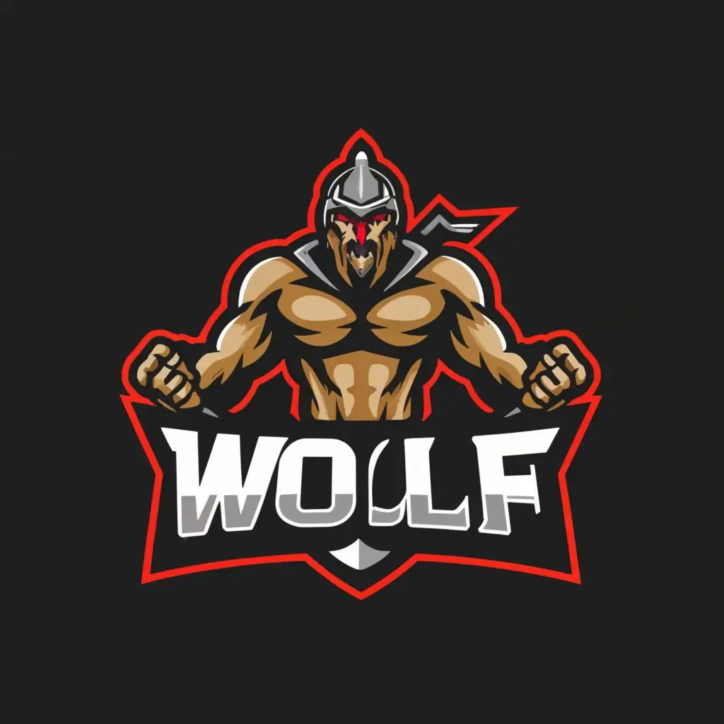 a logo design,with the text "WOLF", main symbol:ROMAN WARRIOR,Moderate,be used in Sports Fitness industry,clear background