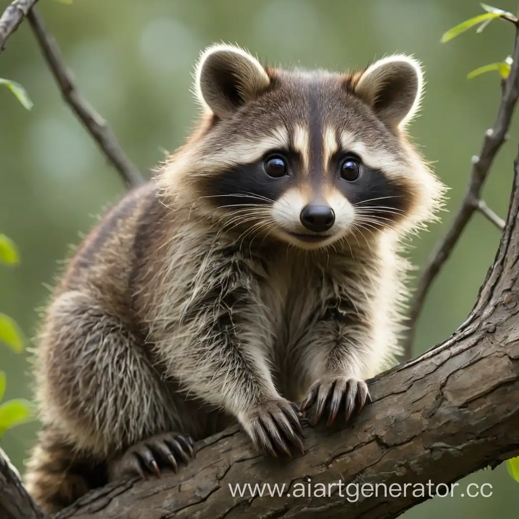 Curious-Young-Raccoon-Exploring-Tree-Branch