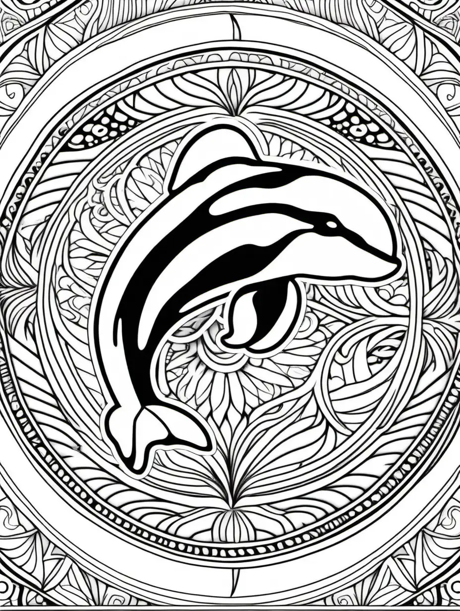 adult coloring book, mandala, orca, high detail, no shading, no colors, no black infill, no grey infill, thin lines, simple line art, high dof, 8k