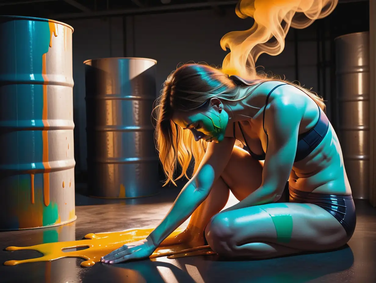 Create an image that portrays the physical symptoms of heavy metal poisoning, such as fatigue, headaches, abdominal pain, joint pain, and muscle weakness. Use colors and abstract shapes to convey the discomfort and unease associated with these symptoms. Incorporate imagery related to heavy metal toxicity, such as industrial waste or contaminated water sources, to emphasize the seriousness of the issue. Avoid using any text or labels in the image, letting the visuals speak for themselves.