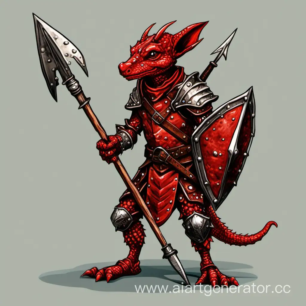 Courageous-Red-Kobold-Warrior-Wielding-a-Spear-in-Leather-Armor