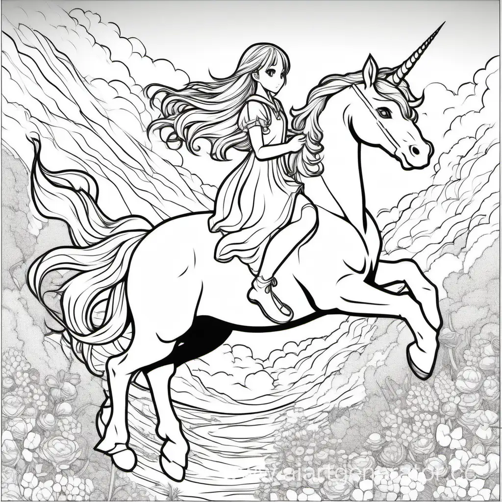 Anime-Girl-Riding-Unicorn-Coloring-Page