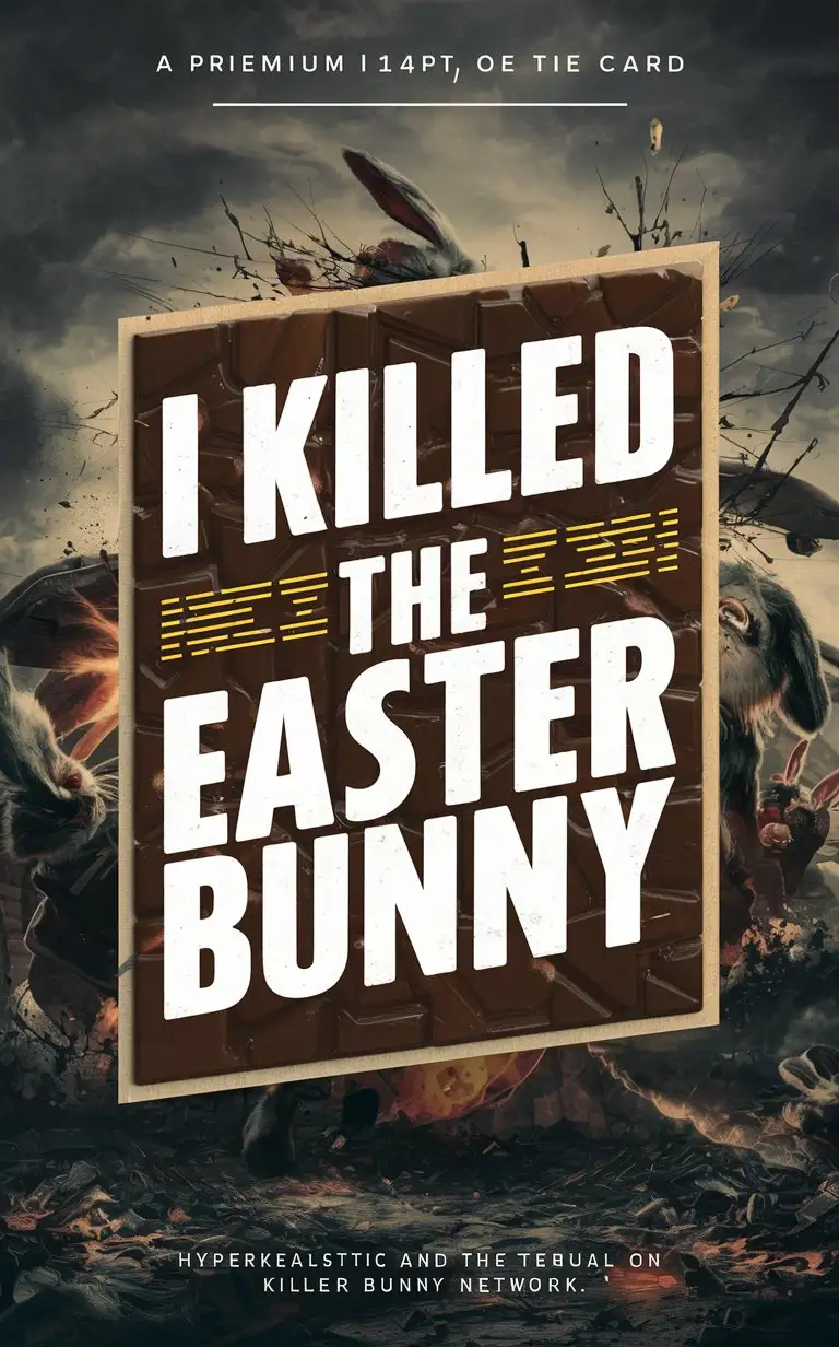 chocolate border add bold text""I Killed the Easter Bunny"" complex "I Killed the Easter Bunny" card include name "I Killed the Easter Bunny" action easter bunny card premium 14PT card stock authenticated breathtaking 8k 16k I Killed the Easter Bunny visuals in a complex background --chaos 90 --testpfx Killer Bunny 5 0. 1 7 0. 1 Killer Bunny Network; 9 0 s stock; trending on Killer Bunny Network; hyperrealism