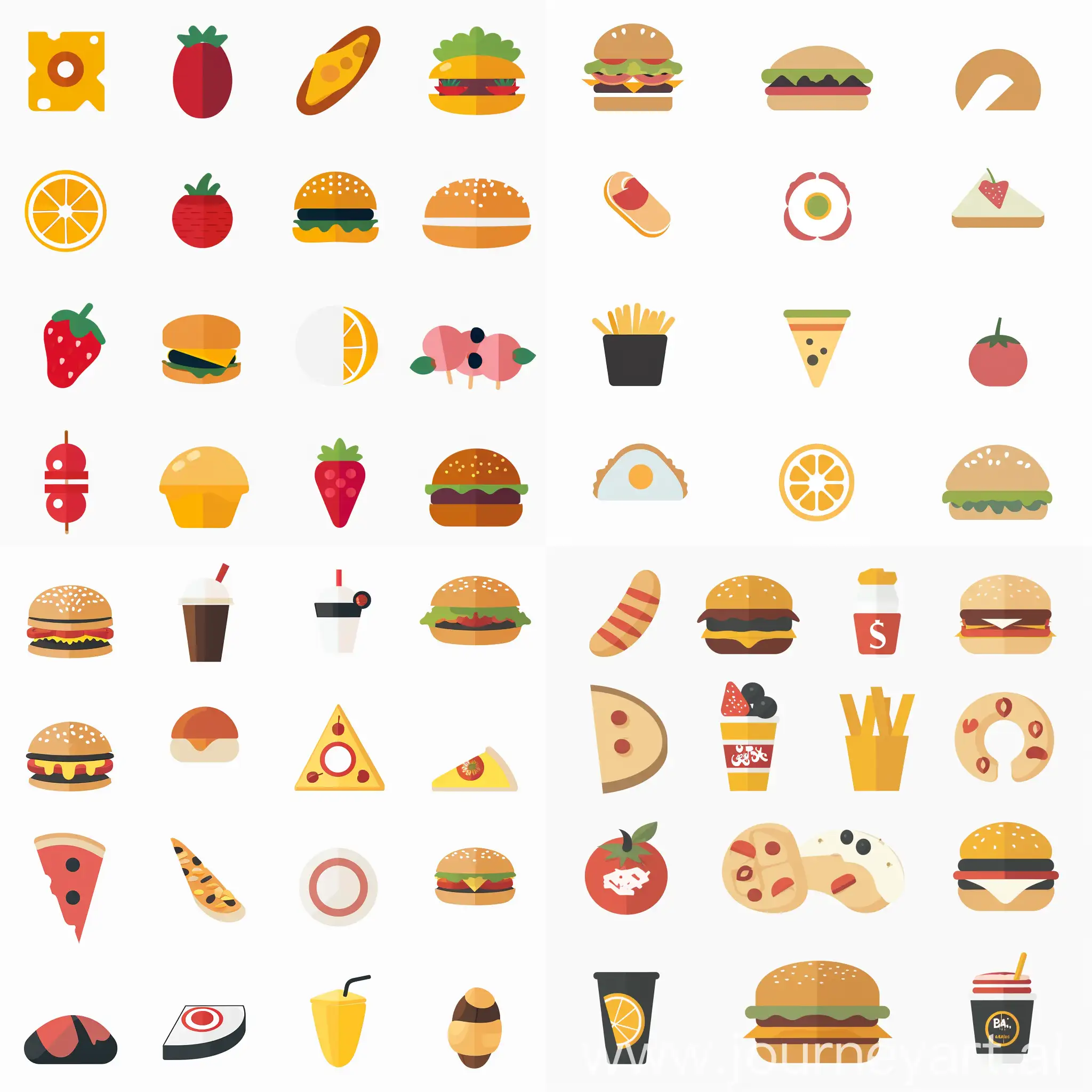 several food vector icons, with a white background, in high quality flat style