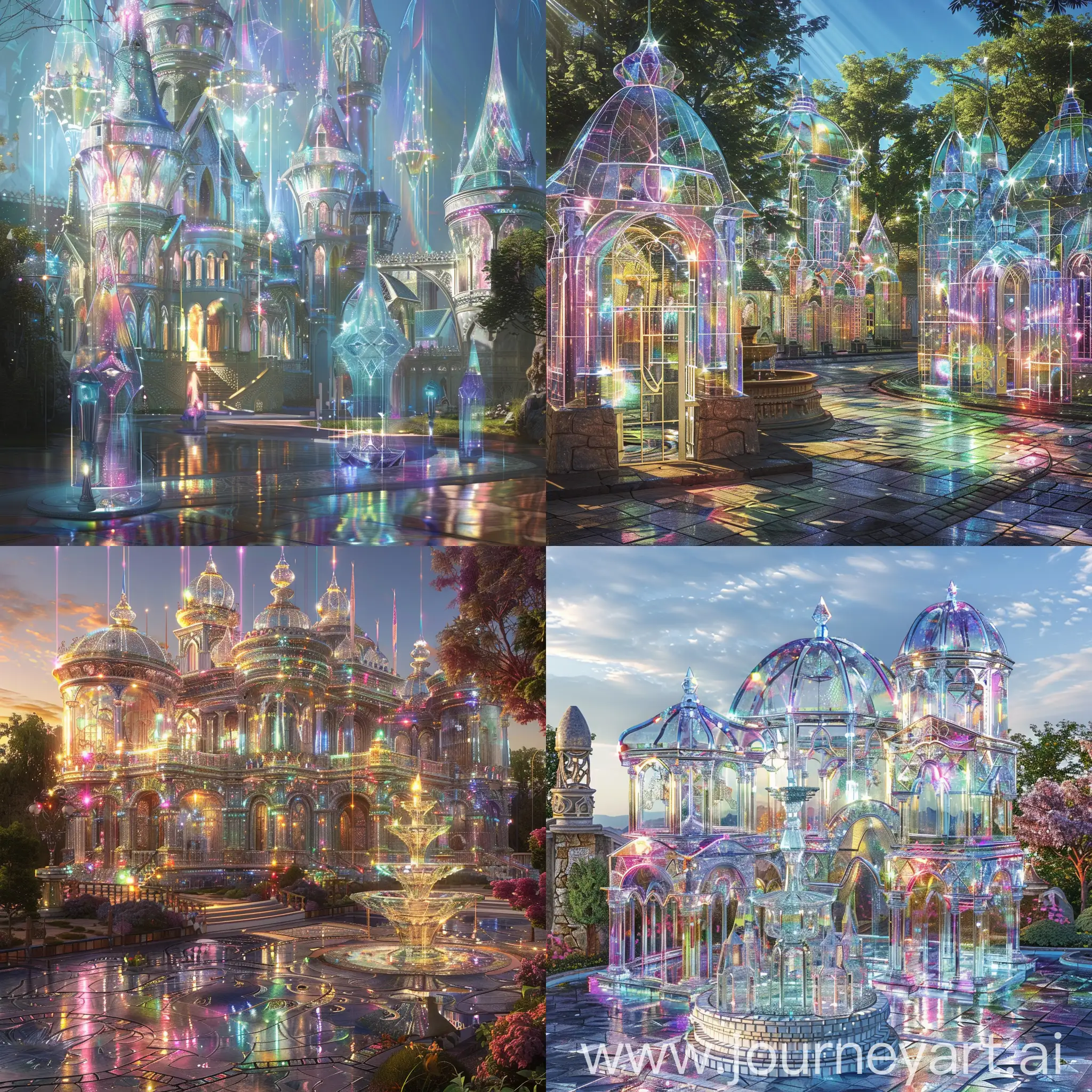 The architecture of the fairy kingdom resembles elegant filigree decorations. Houses and palaces are built from transparent crystals, in which light plays, creating captivating rainbow reflections. Every corner of the kingdom - be it a square with a fountain or a hidden meadow - shines with the light of magic, revealing before the eyes of visitors all the charm of the fairy world.
